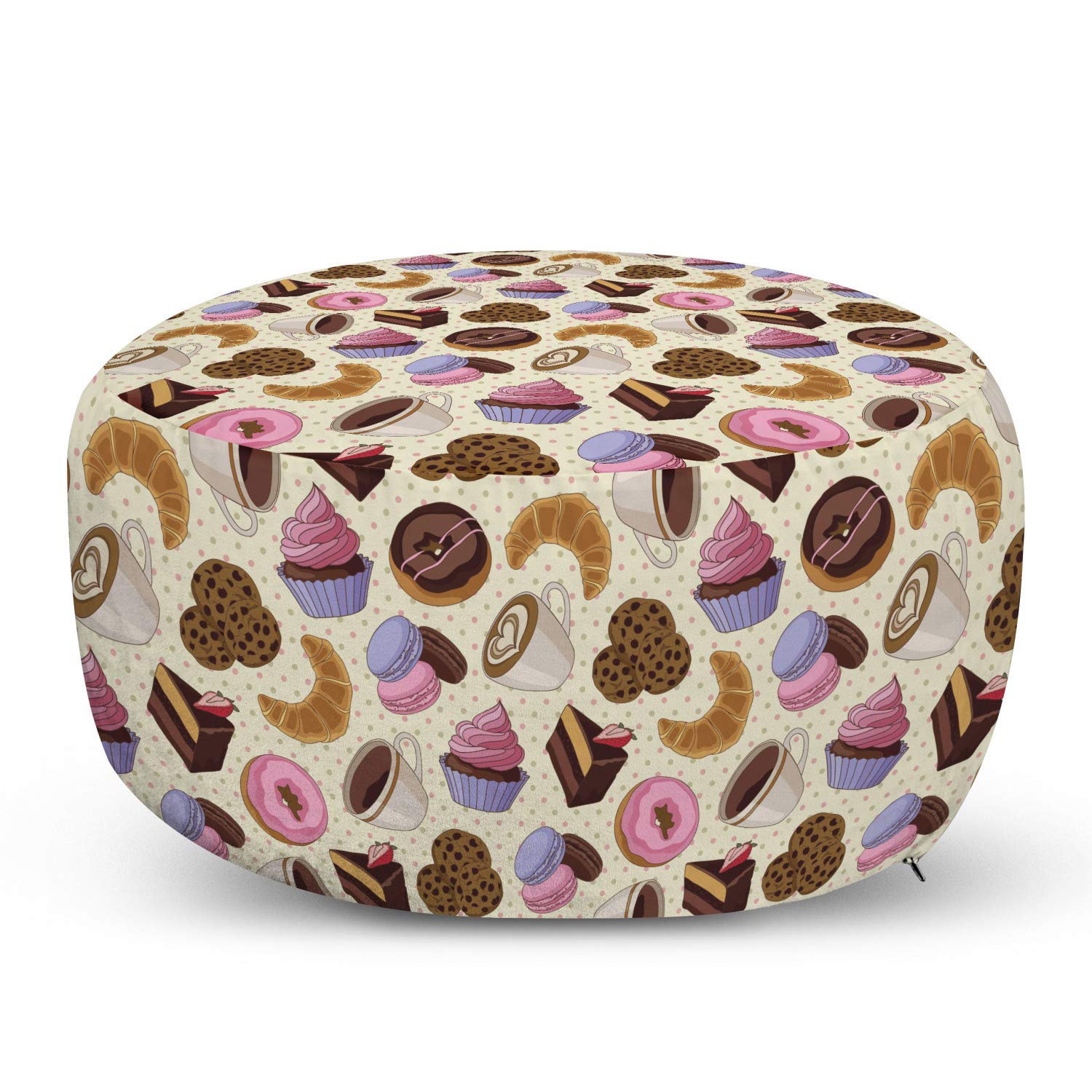Ambesonne Coffee Ottoman Pouf - Decorative Foot Rest with Coffee Shop Theme, Cups Cookies Cake Chocolate Artwork Pattern - Soft Living Room & Bedroom Furniture with Removable Cover, Multicolor - Perfect for Relaxing, Reading & Coffee Lovers' Home Decor