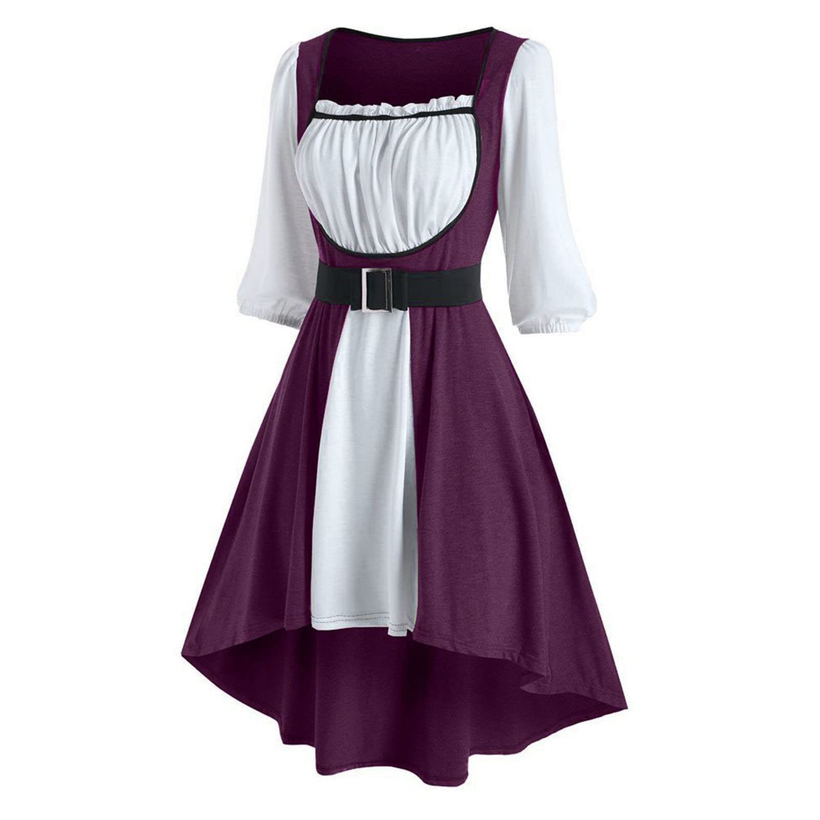 Vintage Medieval Dresses for Women - Square Neck Renaissance Gown with Lantern Sleeves & Belt | Elegant Cocktail Party & Cosplay Costume | Perfect for Renaissance Fairs, Themed Parties & Historical Reenactments