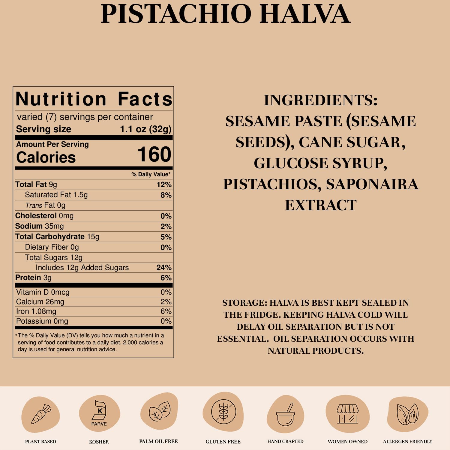 Seed + Mill Pistachio Halva - Vegan, Kosher, Gluten-Free Sesame Candy | Soft Fudge-Like Middle Eastern Dessert | Perfect for Snacking, Gifts & Healthy Treats | 8 oz Pack