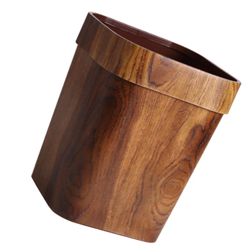 YARNOW Retro Marble Pattern Square Trash Can - Plastic Waste Bin for Bathroom, Kitchen, Home & Office - Rustic Garbage Pail with Bamboo Wooden Design - Perfect for Waste Disposal in Living Rooms, Bedrooms and Workspaces