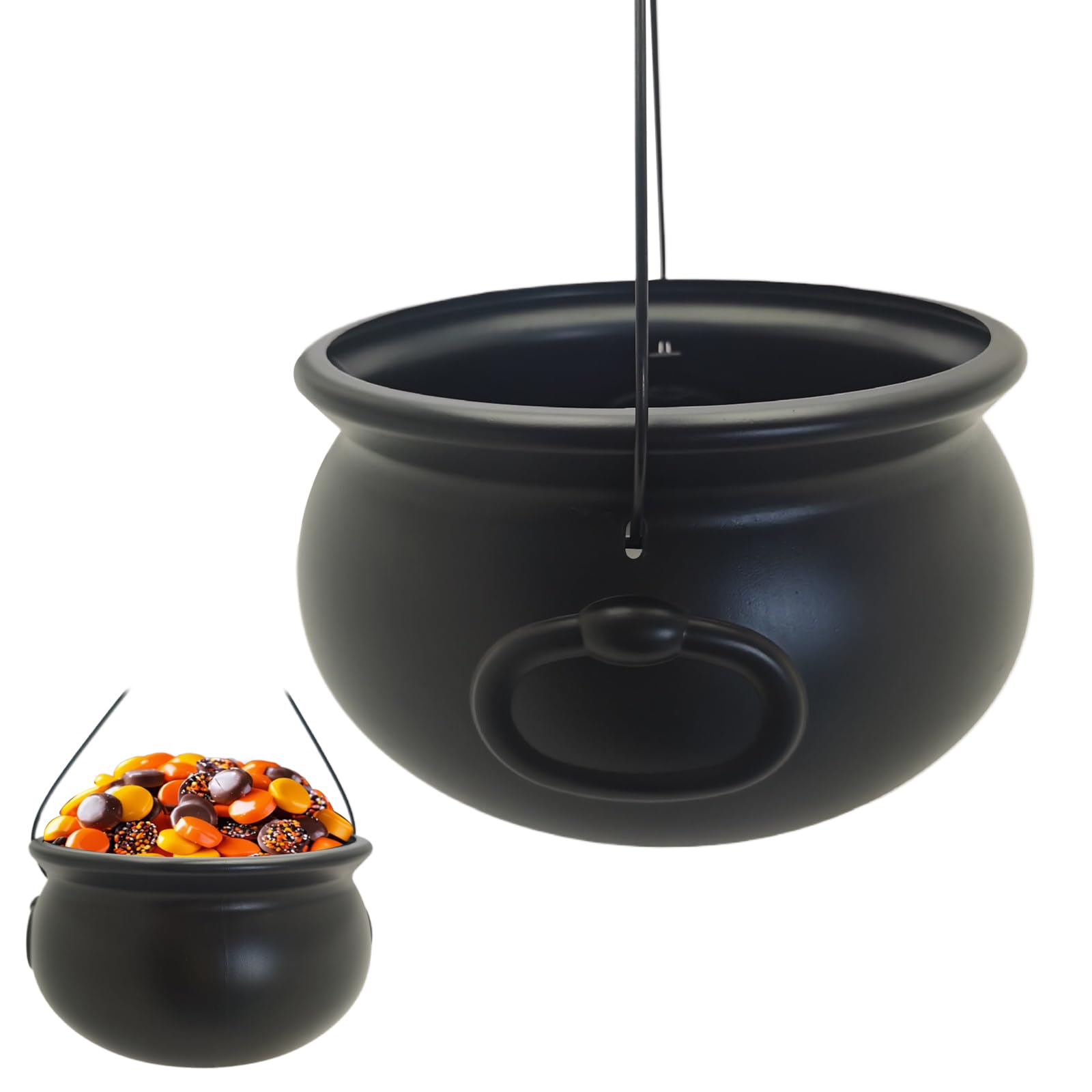 12.6 Inch Large Black Witch Cauldron Candy Bowl with Handle - Halloween Party Decor for Trick or Treat, Candy Display & Spooky Home Decorations