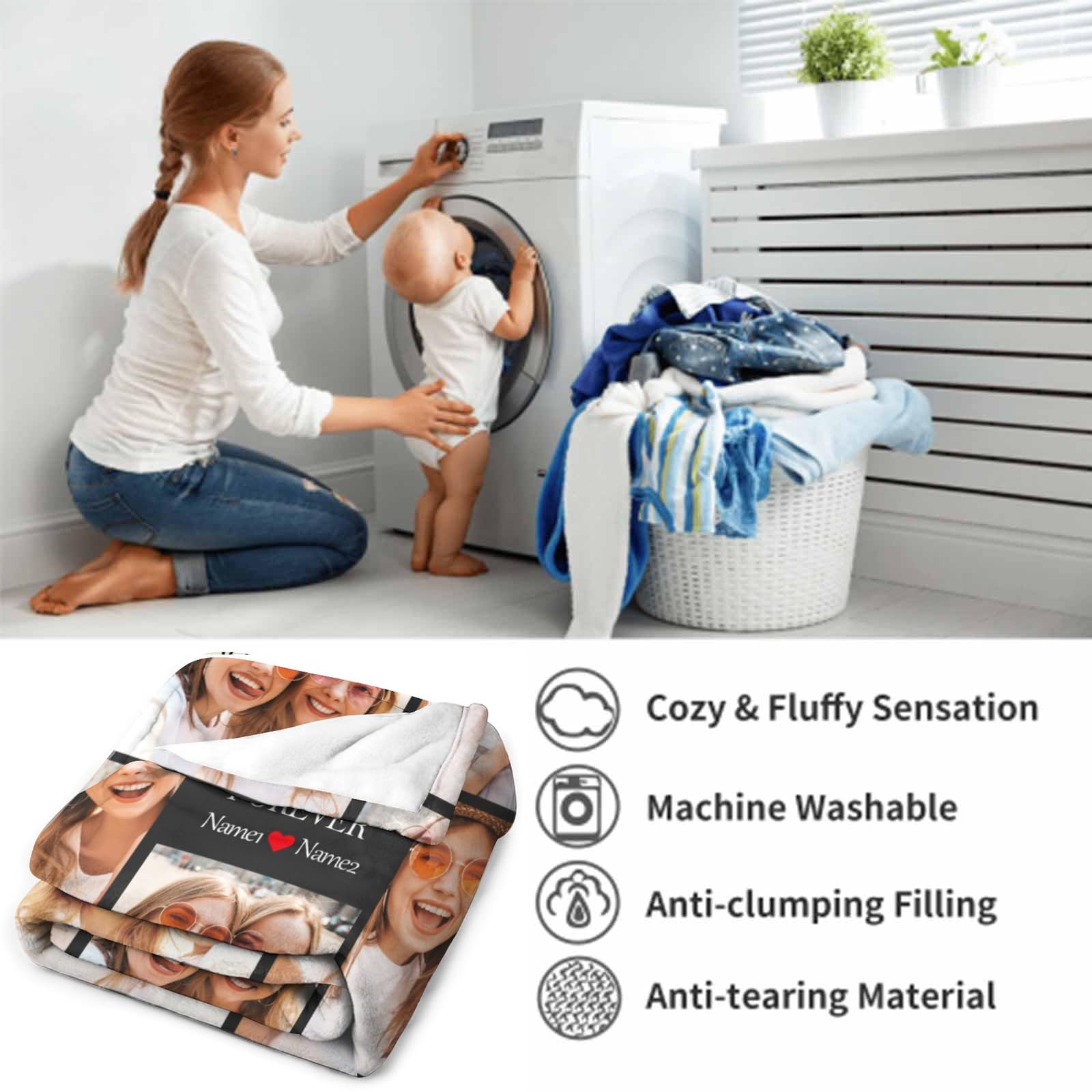 Personalized Photo Blankets for Best Friends - Custom Gifts for Women, Made in USA - Perfect for Birthdays, Anniversaries, and Cozy Nights at Home