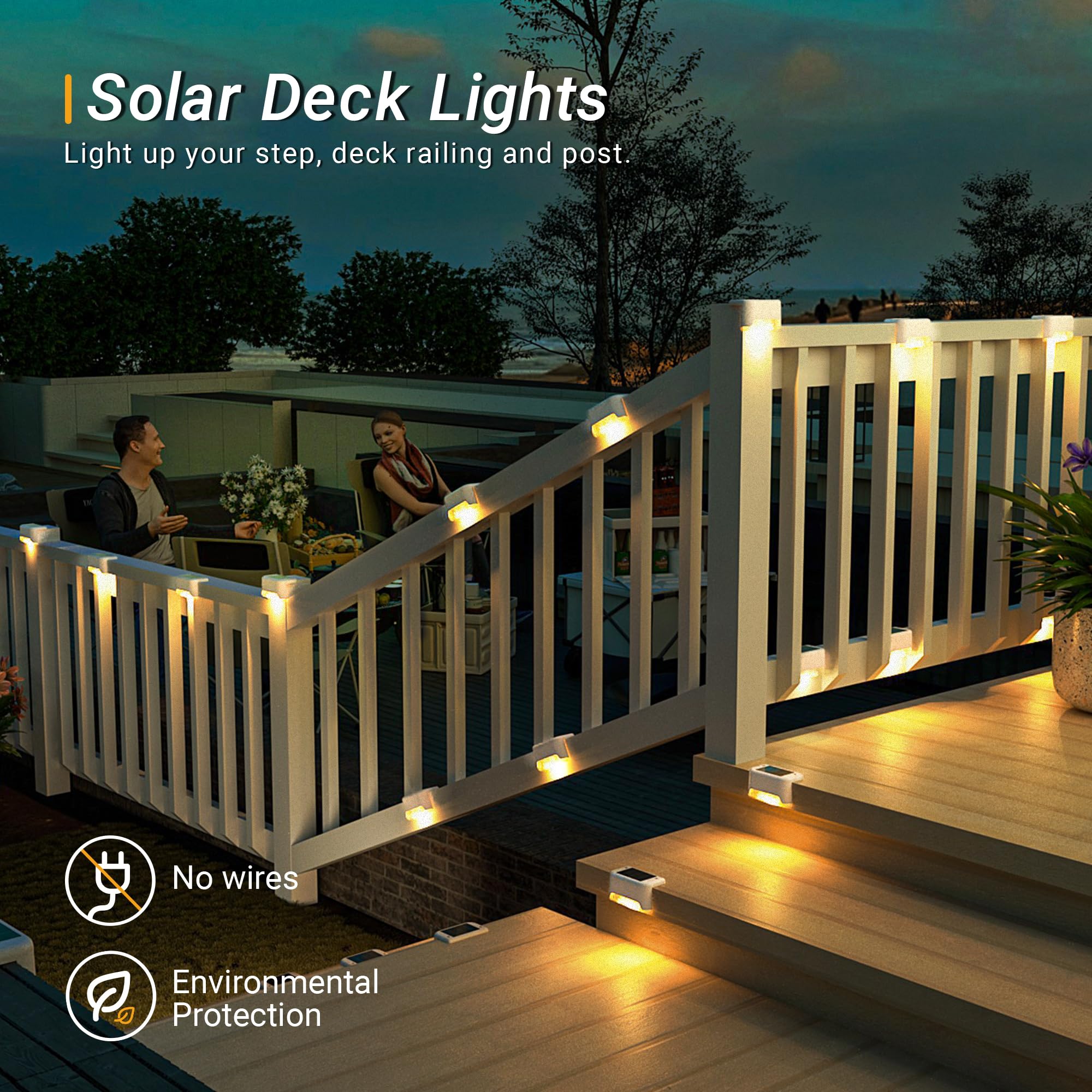 Solar Fence Lights Outdoor, 12Pack Waterproof LED for Deck, Stairs, Yard - Warm White Lighting for Night Safety
