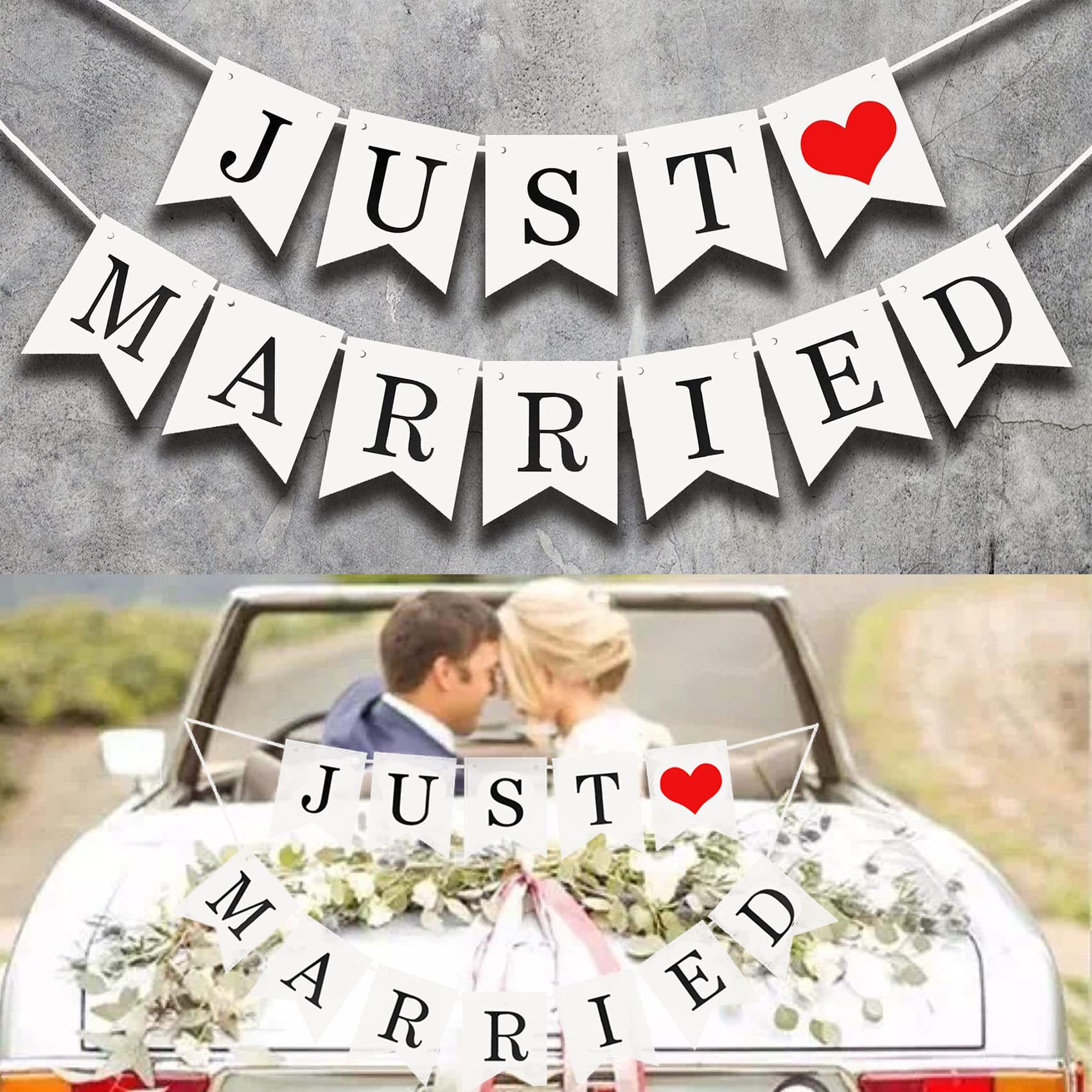 Just Married Car Decorations - Wedding Car Banner & Sign for Honeymoon, Photo Props & Vehicle Decor | Perfect for Wedding Getaway, Bridal Shower & Newlywed Photos