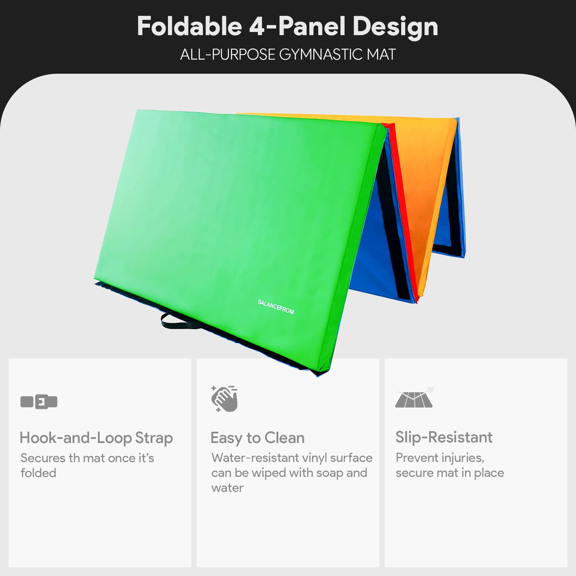 BalanceFrom Foldable Gymnastics Mat - 6ft x 4ft x 2in Thick Exercise Mat for Home Gym, Yoga, Tumbling & Kids Play - Non-Slip Fitness Flooring Equipment for Workouts, Stretching & Gymnastics Training