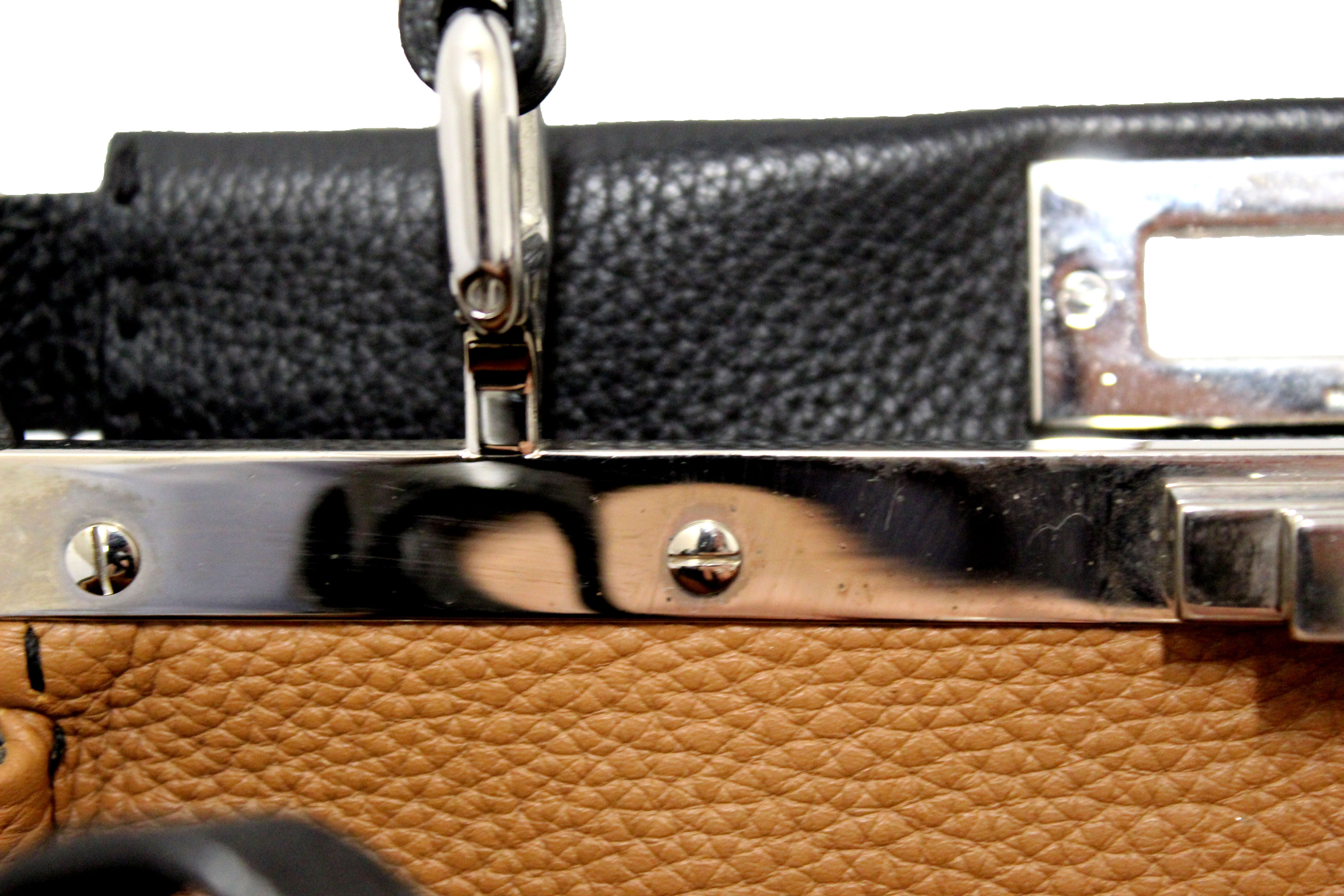 Authentic Fendi Black Cuoio Romano Leather Selleria Medium Peekaboo Iconic Satchel Bag - Luxury Designer Handbag for Women, Perfect for Work, Evening Events & Fashion Accessories