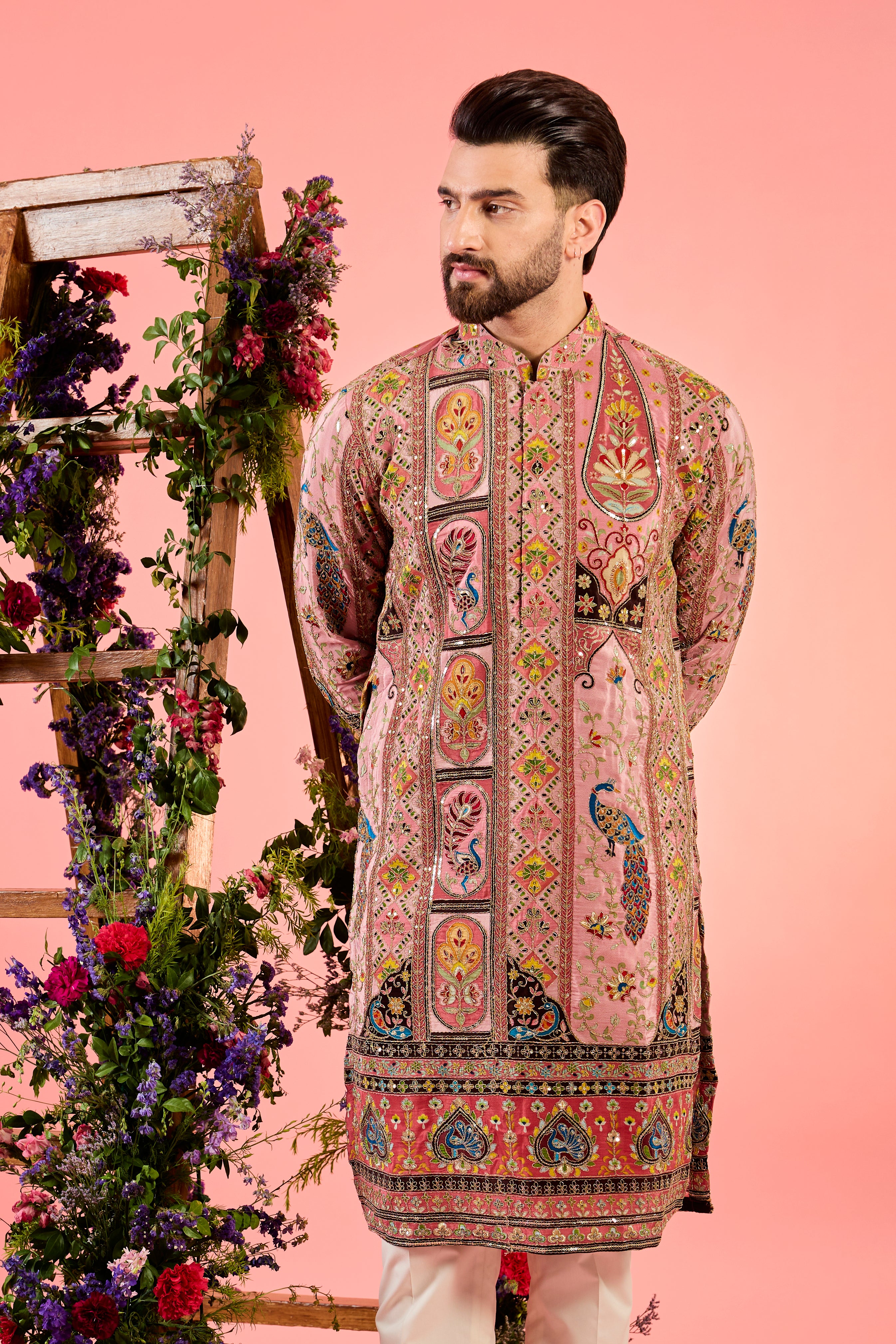 Elegant Pink Chikankari Kurta with Intricate Zari Detailing - Perfect for Festivals, Weddings & Ethnic Occasions