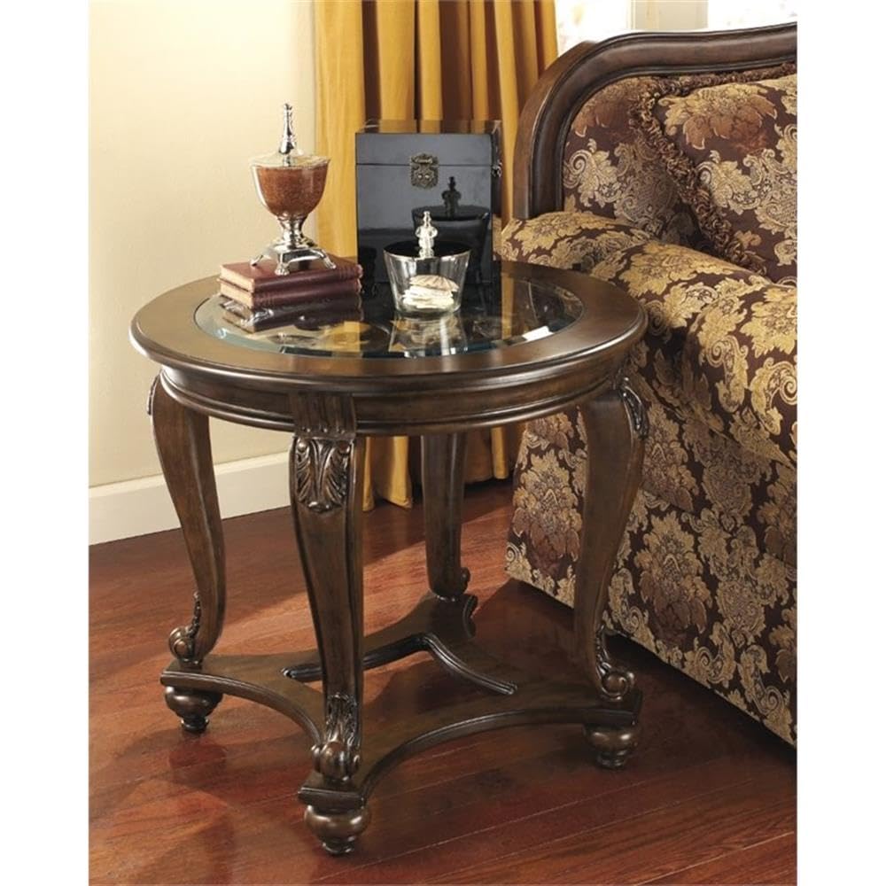 BOWERY HILL Round End Table - Espresso Wood & Glass Top Coffee Table - Transitional Style Accent Table for Living Room, Bedroom & Office Decor