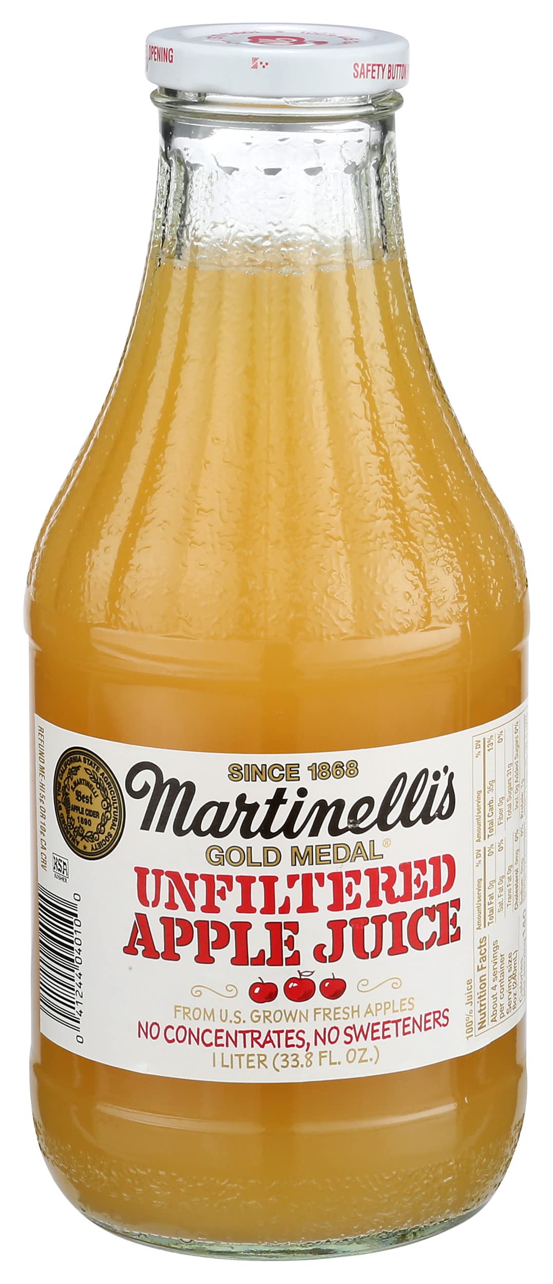 Martinellis Unfiltered Apple Juice - 33.8 Fl Oz (1 Liter) Bottle | 100% Pure Fresh Pressed Juice | Perfect for Breakfast, Kids Lunch Boxes & Healthy Snacking