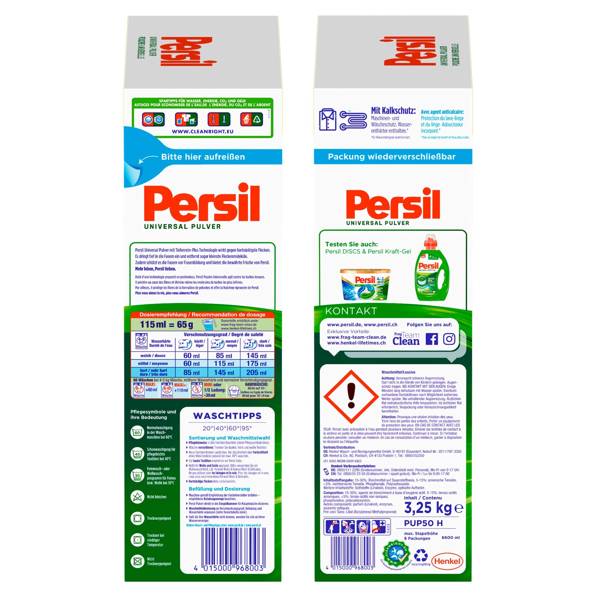 Persil Laundry Detergent Mega Pack - 50 Loads (3.25 kg) | Powerful Stain Removal for All Fabrics | Ideal for Families & Heavy Laundry Use