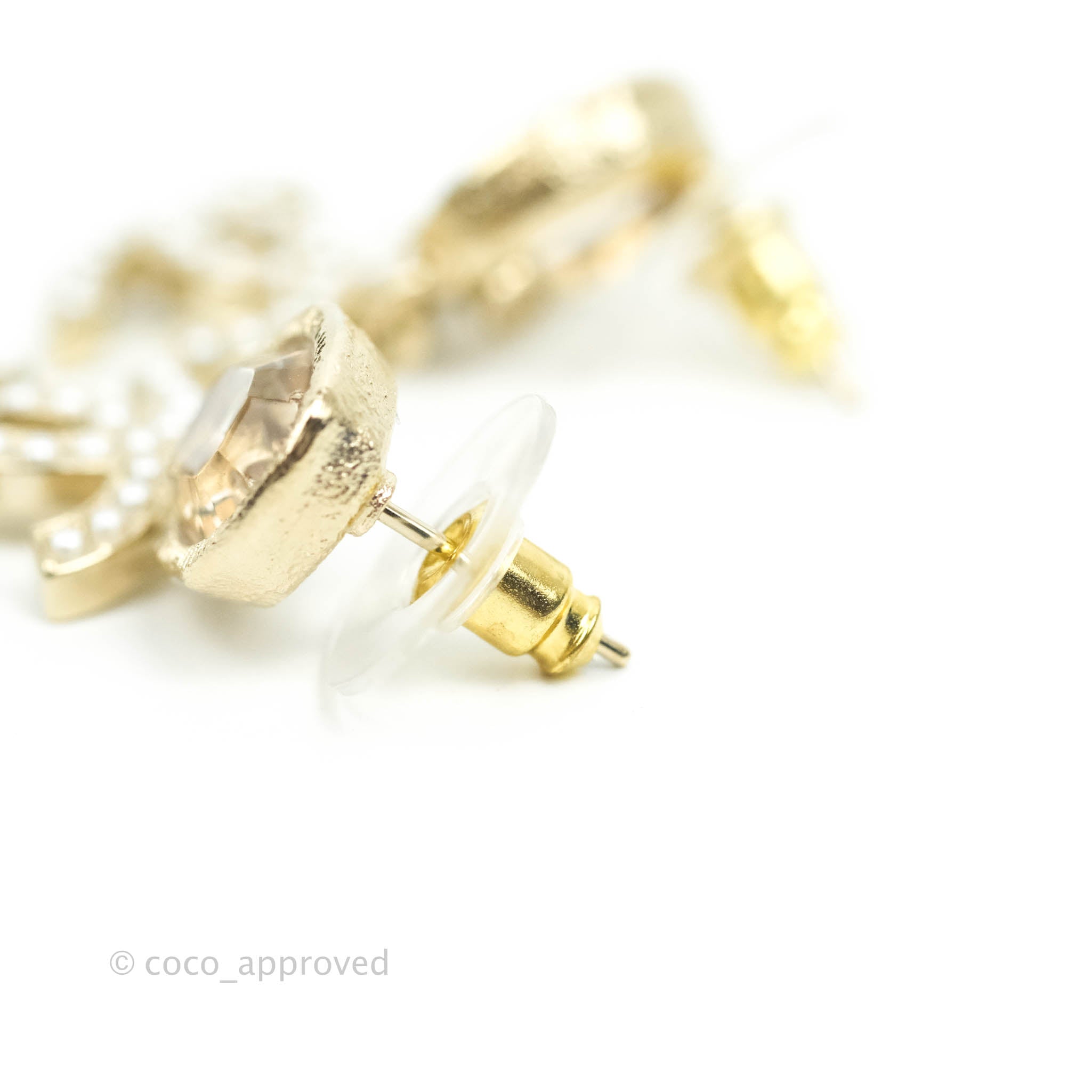 Chanel Champagne Resin Pearl CC Drop Earrings in Gold Tone - Elegant Luxury Jewelry for Women, Perfect for Parties, Weddings & Special Occasions