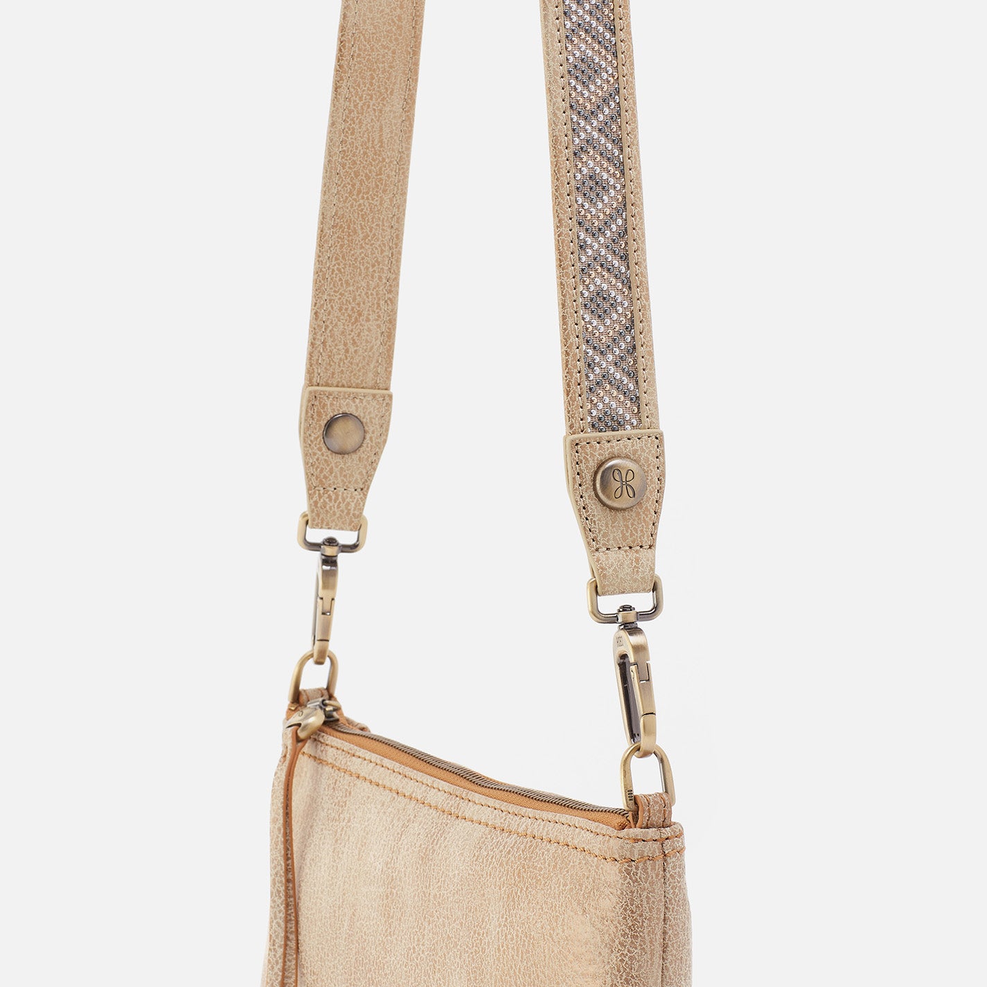 Metallic Leather Skinny Beaded Strap with Gold Leaf Accent - Perfect for Handbags, Evening Bags & Boho Accessories