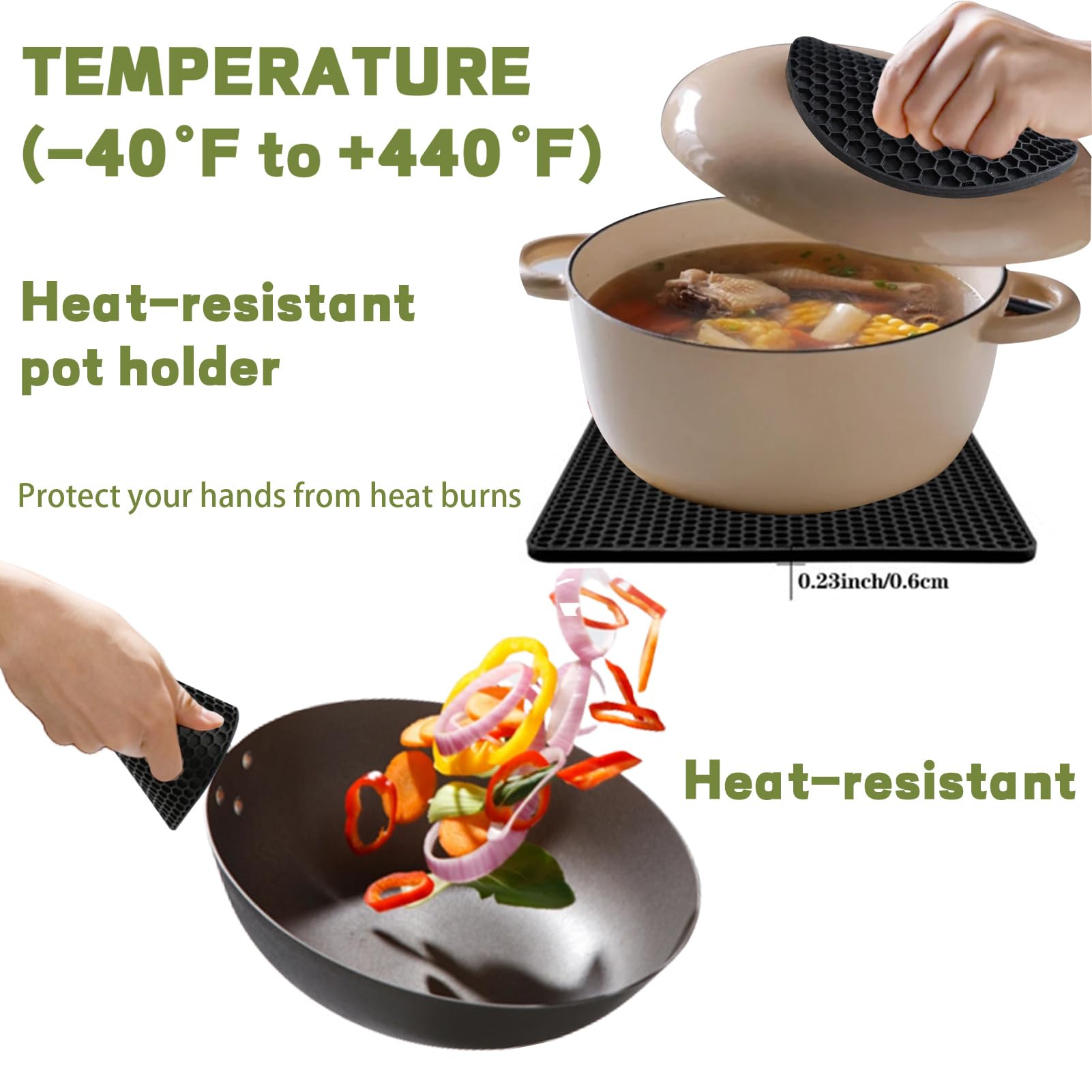 8 Pack Silicone Trivet Mats - Heat Resistant Pot Pads for Hot Pans, Non-Slip & Easy to Clean Kitchen Accessories (Black) - Perfect for Dining Tables, Countertops & Outdoor BBQ Use