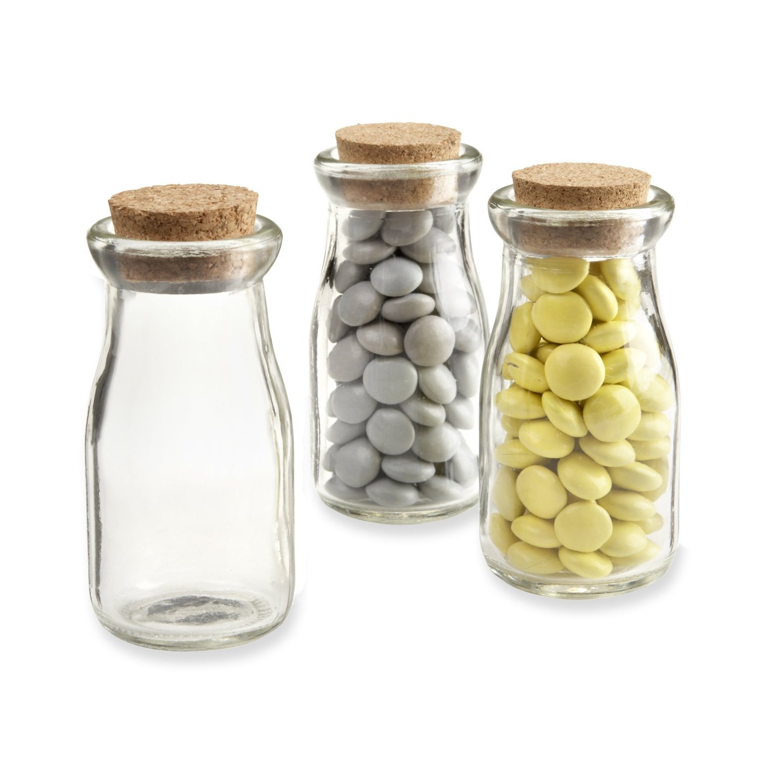 CTKcom Glass Mason Jars with Cork Stoppers - Set of 3 Square Milk Glass Storage Containers for Kitchen Pantry Organization, DIY Crafts, and Home Decor