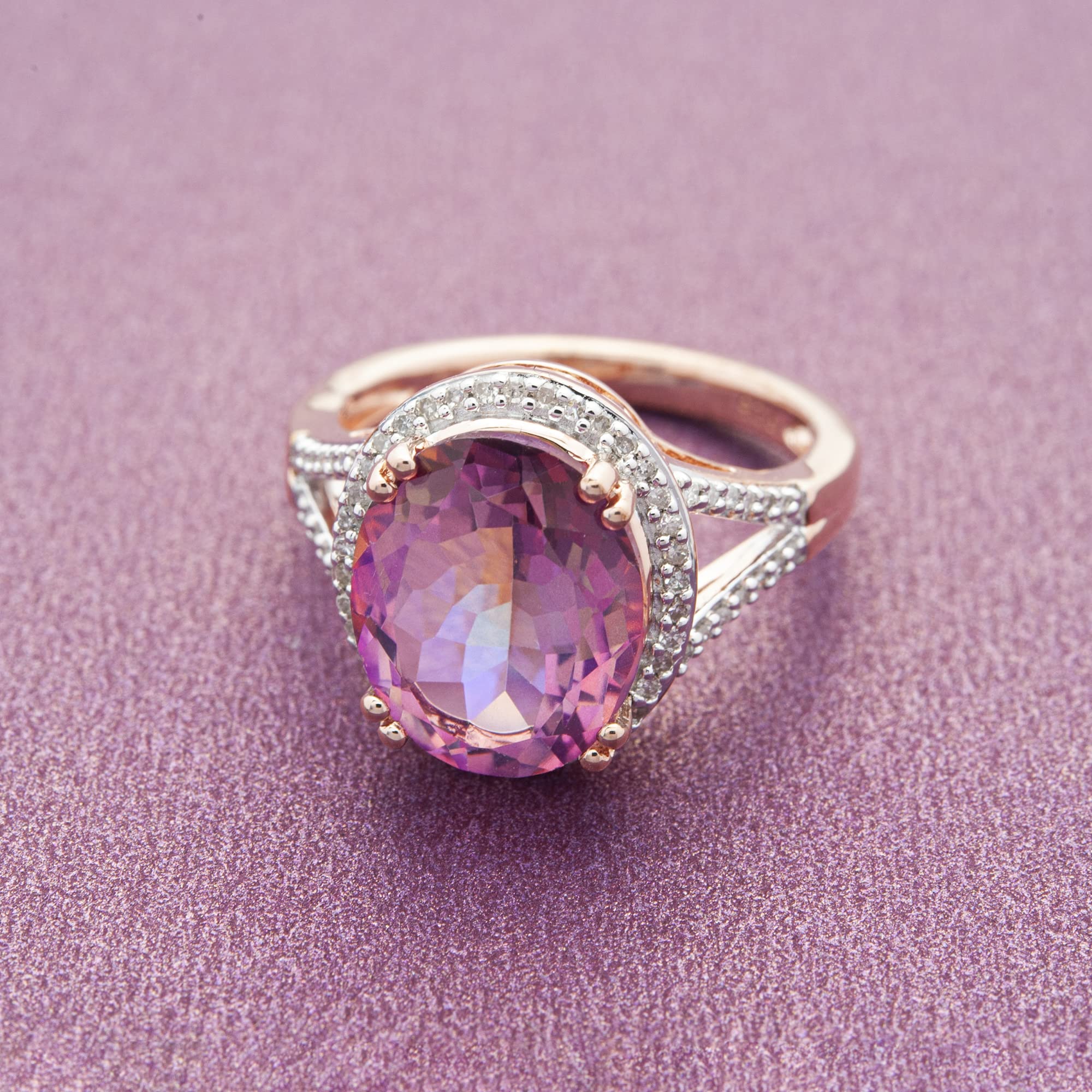 Timeless Love 14K Pink Gold Over Sterling Silver Ring Set with Pink Quartz & 1/5 CT Diamond - Elegant Statement Jewelry for Women, Luxury Fashion Rings - Perfect for Anniversaries, Engagements & Special Occasions