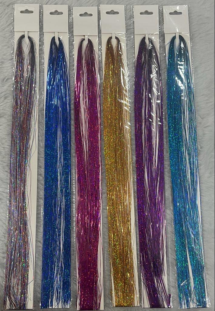 Flushia® 40 Inch Hair Tinsel Extensions - 2400 Strands in Golden & Purple | Glitter Fairy Hair Highlights for Parties, Festivals & Special Events | Shimmer Hair Accessories for Women & Girls