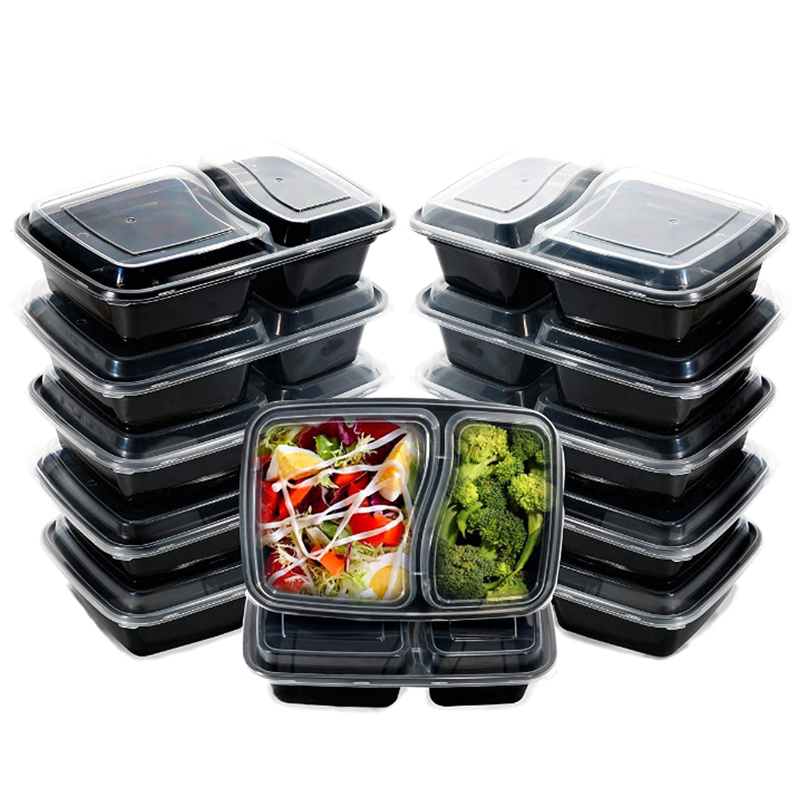 55-Pack 28 oz Black Rectangular Meal Prep Containers with Lids - 2-Compartment Bento Box for Food Storage | Microwave, Freezer & Dishwasher Safe | Perfect for Meal Prepping, Office Lunches & Leftovers