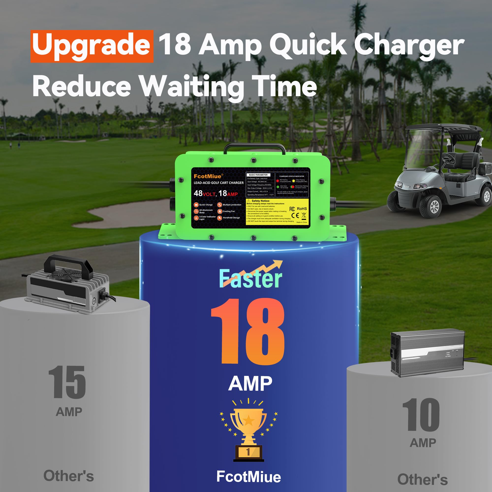 48V 18A Golf Cart Battery Charger for Yamaha G29 Drive & Drive 2 (2007-2024) | 3-Pin Waterproof Trickle Charger for 48V Lead Acid Batteries | Perfect for Home, Course & RV Use