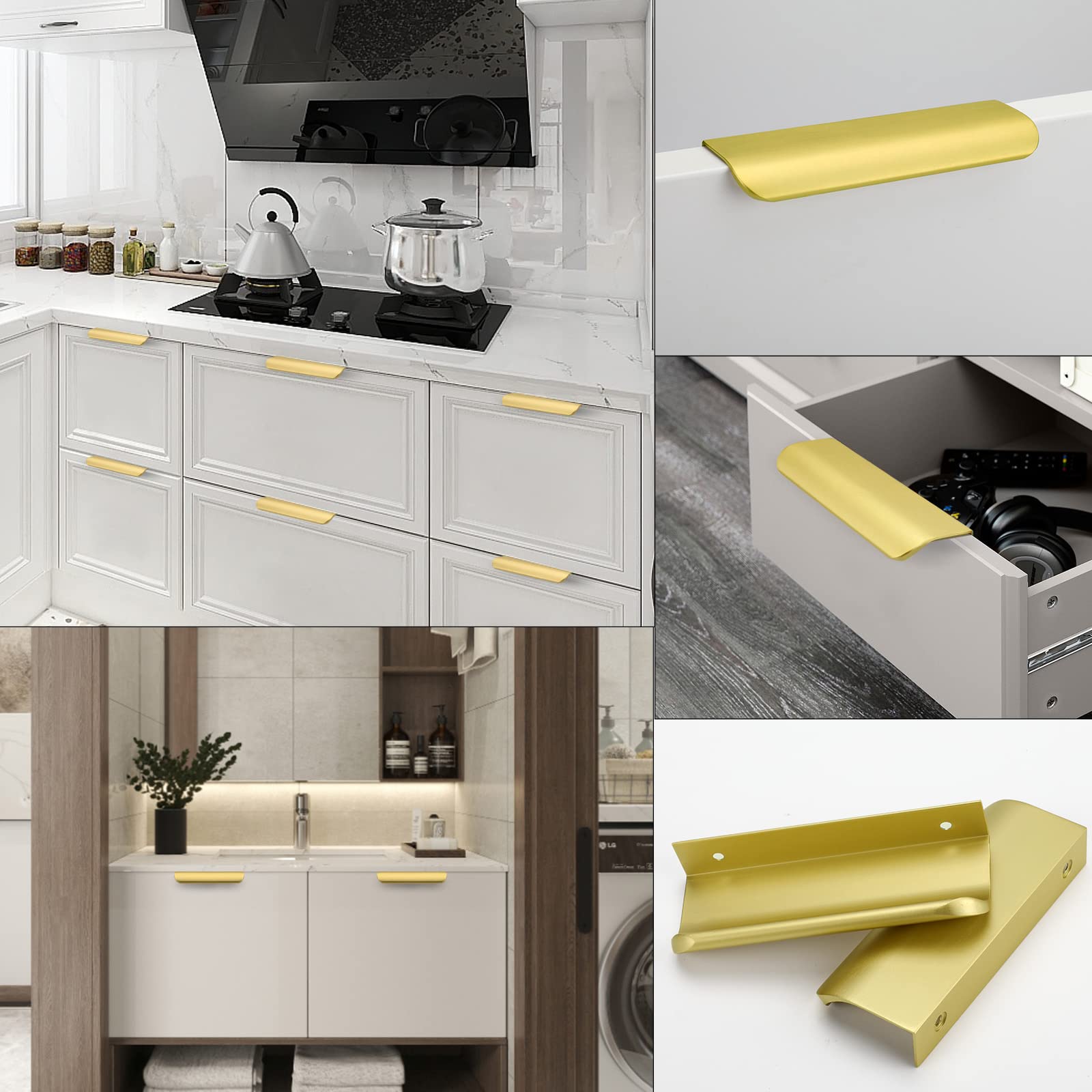 50 Pack 3 Inch Gold Kitchen Cabinet Handles - Matte Gold Edge Pulls for Dresser Drawers & Modern Cabinets - Durable Aluminum Alloy Hardware for Home & Office Use