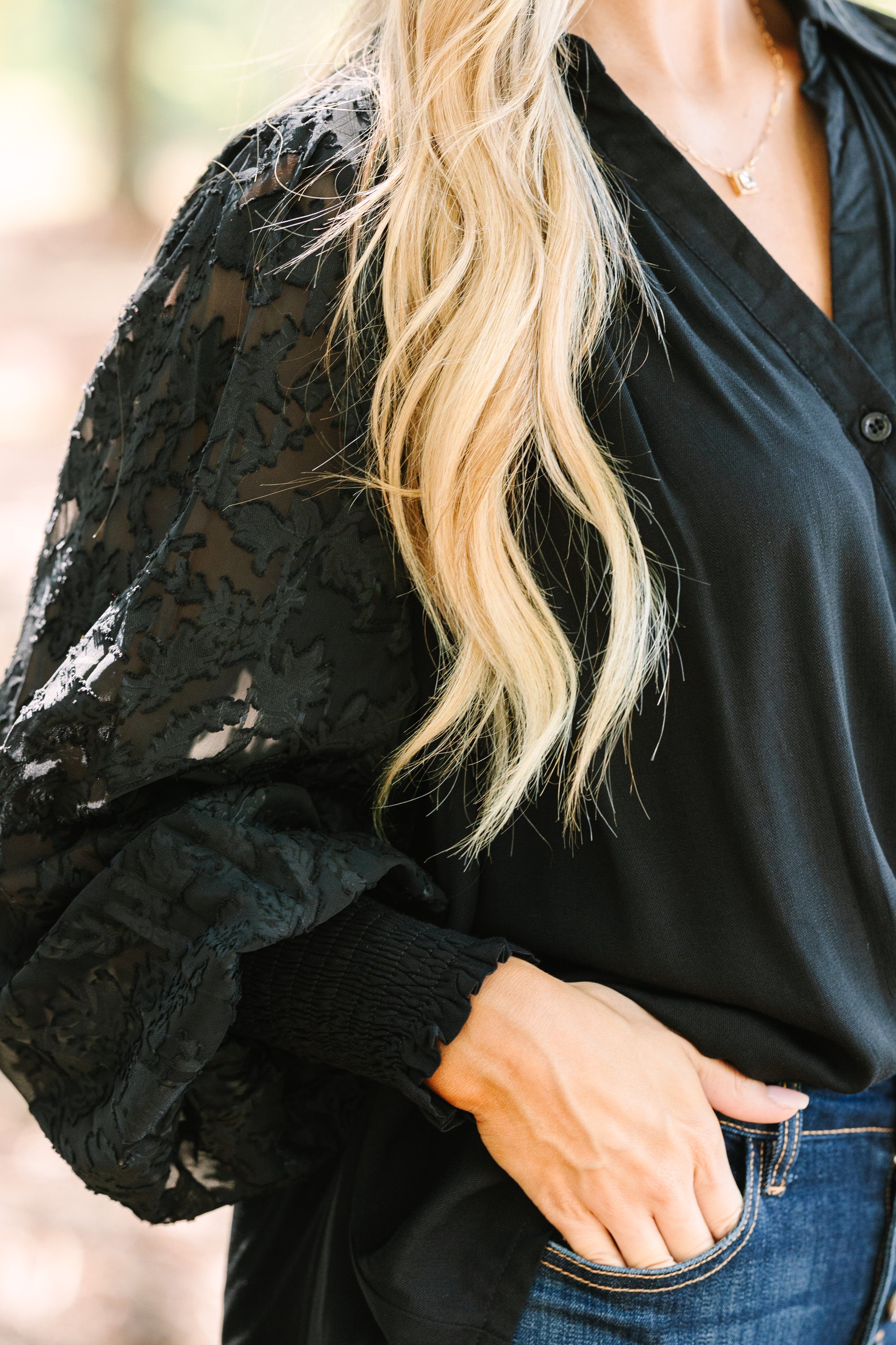 Certain Love Black Lace Sleeve Blouse - Elegant Women's Fashion Top for Party, Date Night & Special Occasions