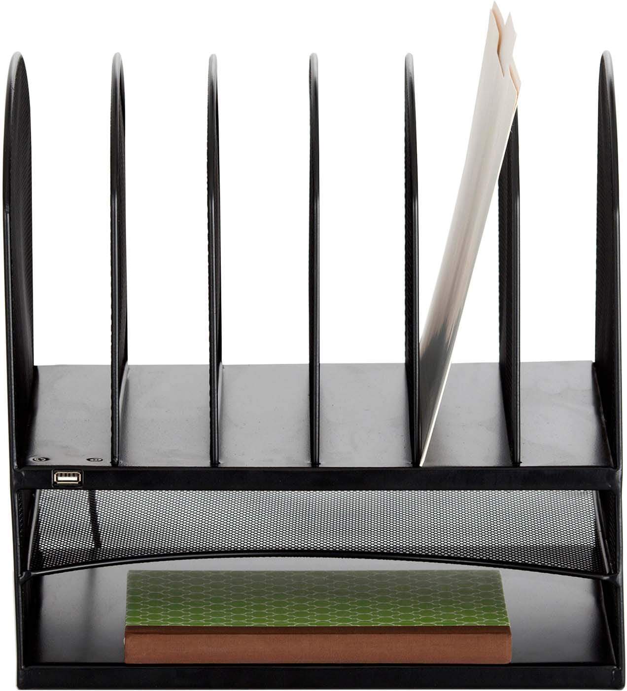 Onyx™ Mesh Desk Organizer - 2 Horizontal & 6 Upright Slots - Black Office Supplies [3233BL] - Perfect for Home Office, Workspace & School Organization