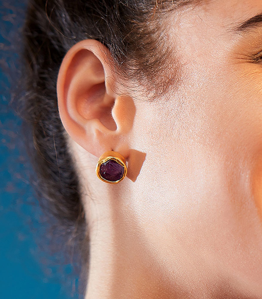 Elegant 14K Gold Stud Earrings with Genuine Amethyst Gemstone | Perfect for Women's Everyday Wear, Gift Giving & Special Occasions