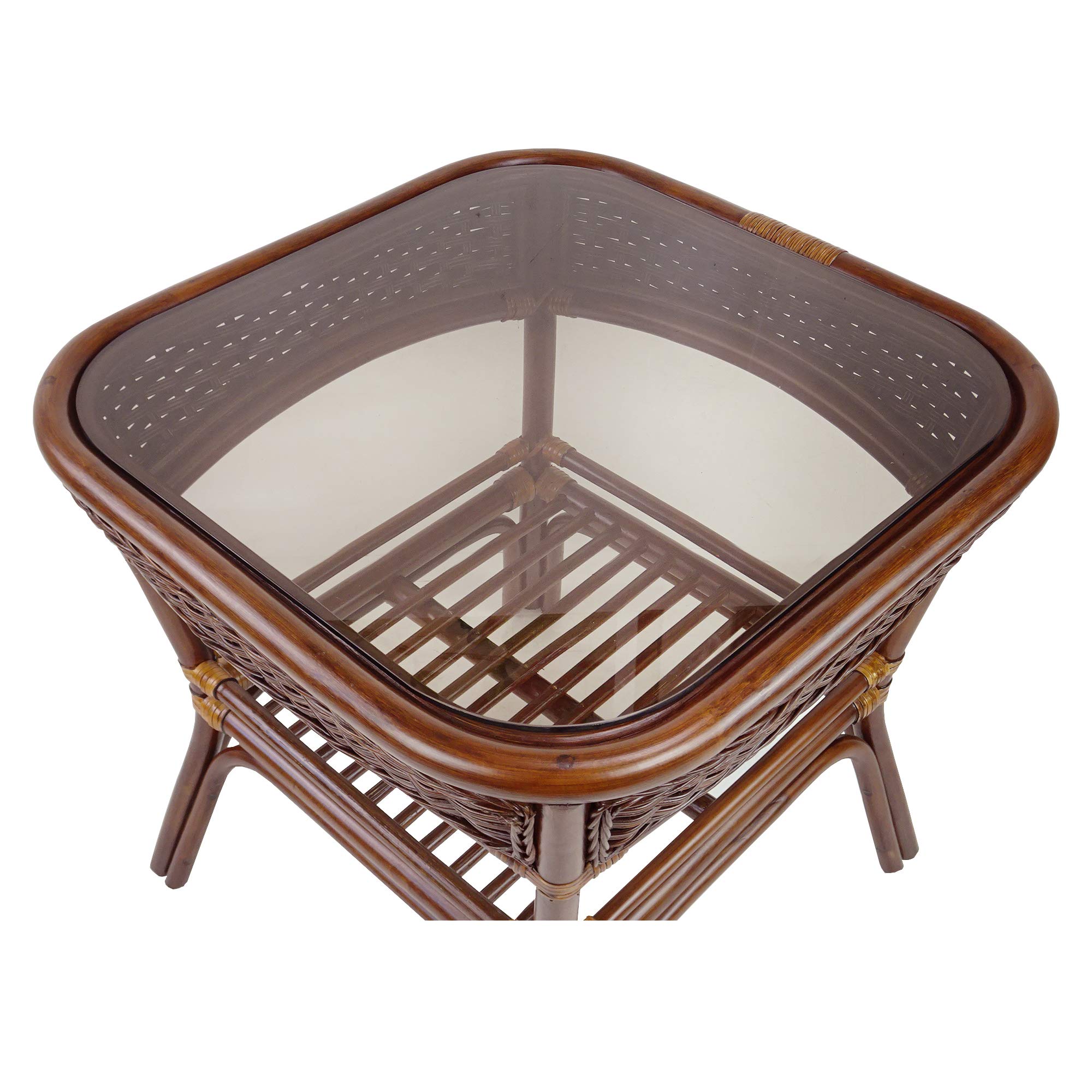 Handmade Dark Walnut Square Coffee Table with Natural Rattan Wicker Design - Perfect for Living Room, Lounge & Home Decor