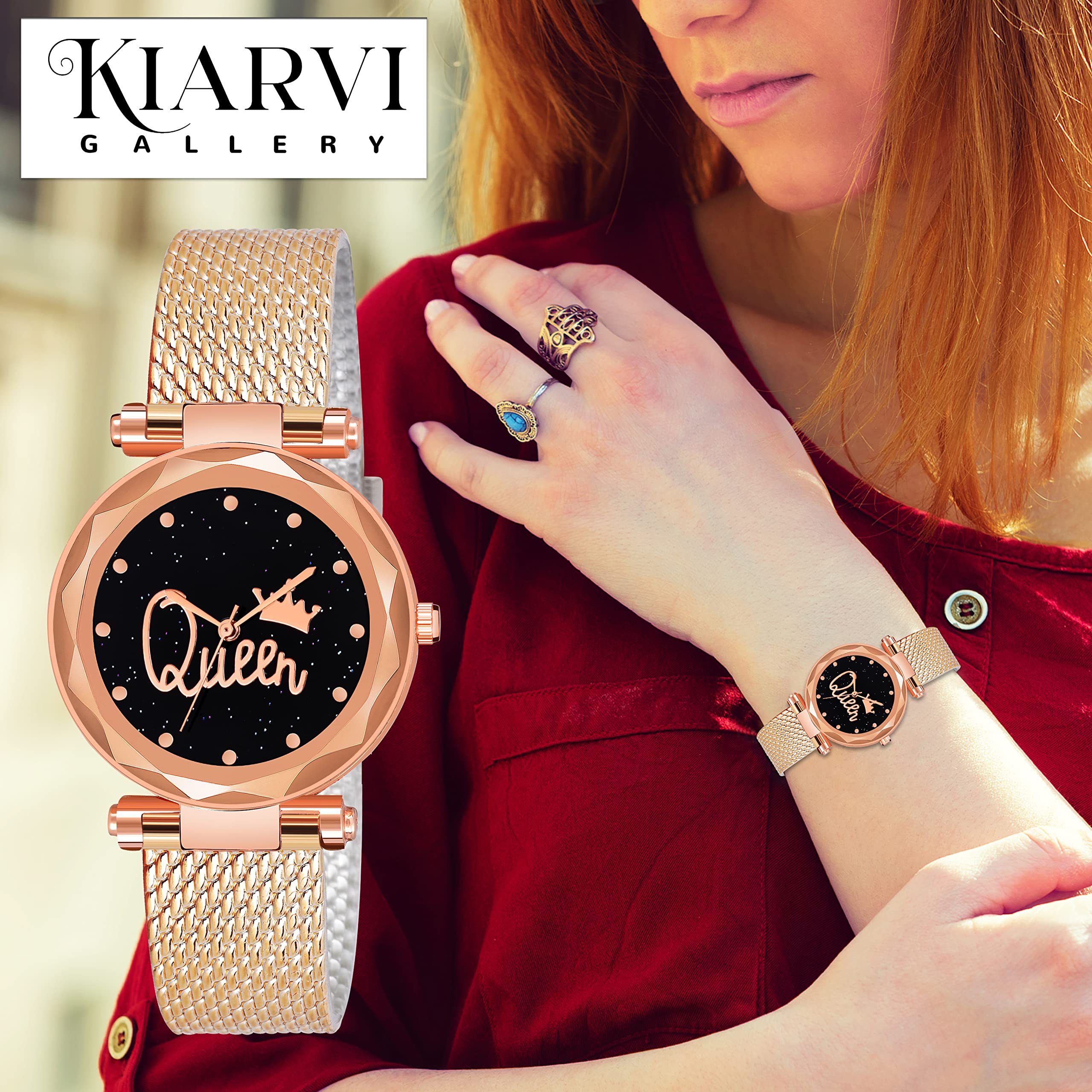 KIARVI Analog Watches for Women - 2 Pack PU Strap Combo - Casual & Office Wear