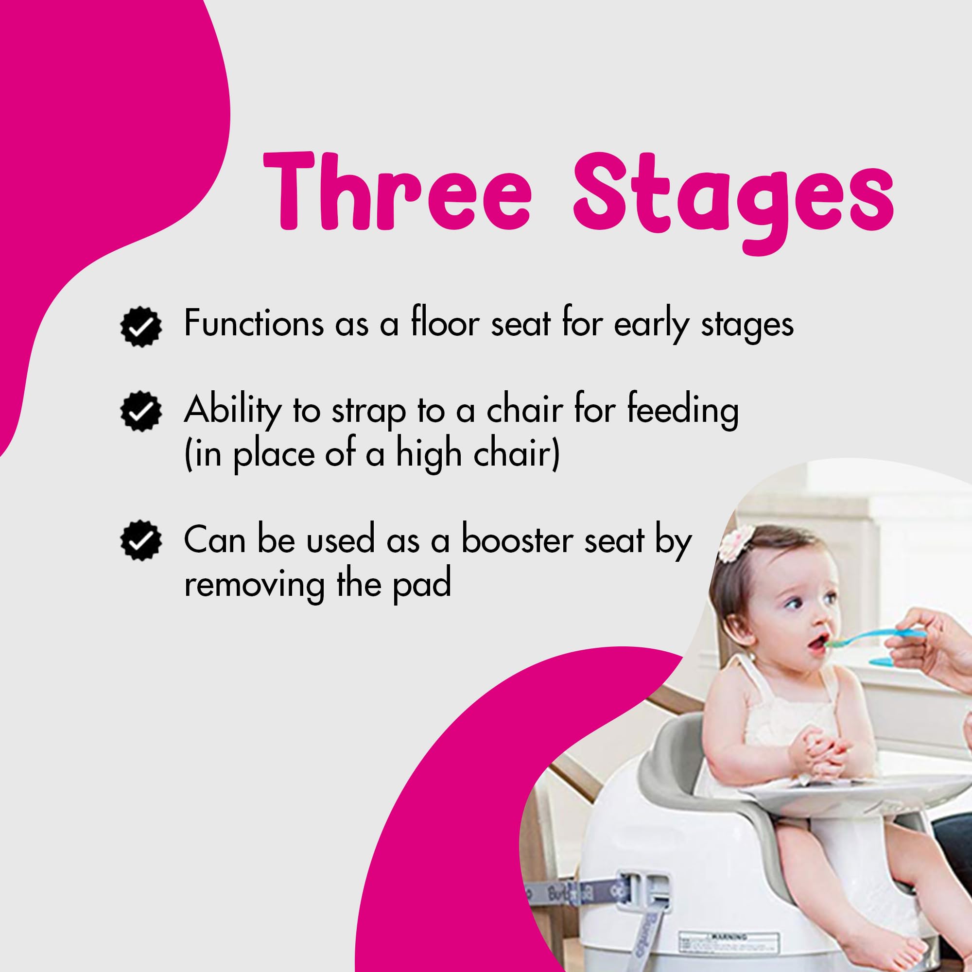 Bumbo 3-in-1 Adjustable Baby High Chair & Booster Seat with Removable Tray & Safety Strap for Toddlers 1-3 Years - Taupe (2 Pack) - Perfect for Feeding, Playtime & Travel