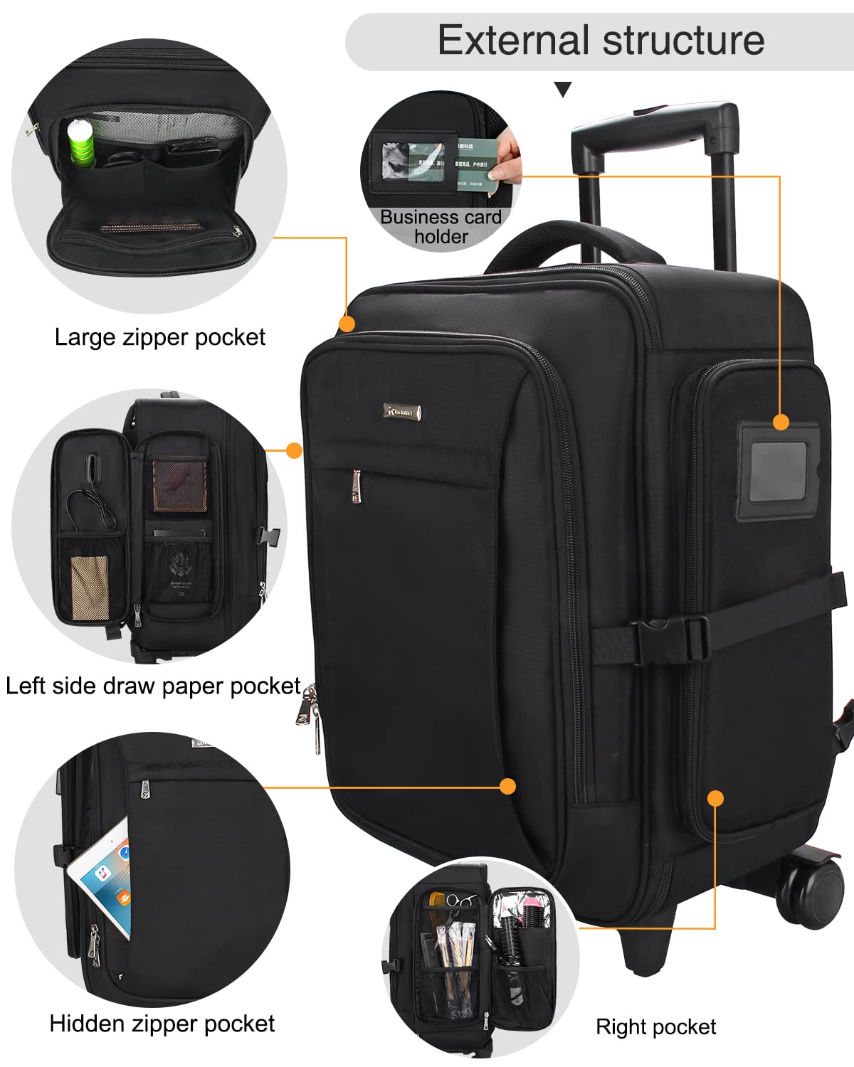 Professional Rolling Makeup Case - Large Capacity Cosmetic Organizer with 360° Swivel Wheels & Adjustable Dividers | Perfect for Traveling Makeup Artists & Beauty Professionals | Ideal for Salon, Bridal, and On-Site Makeup Services