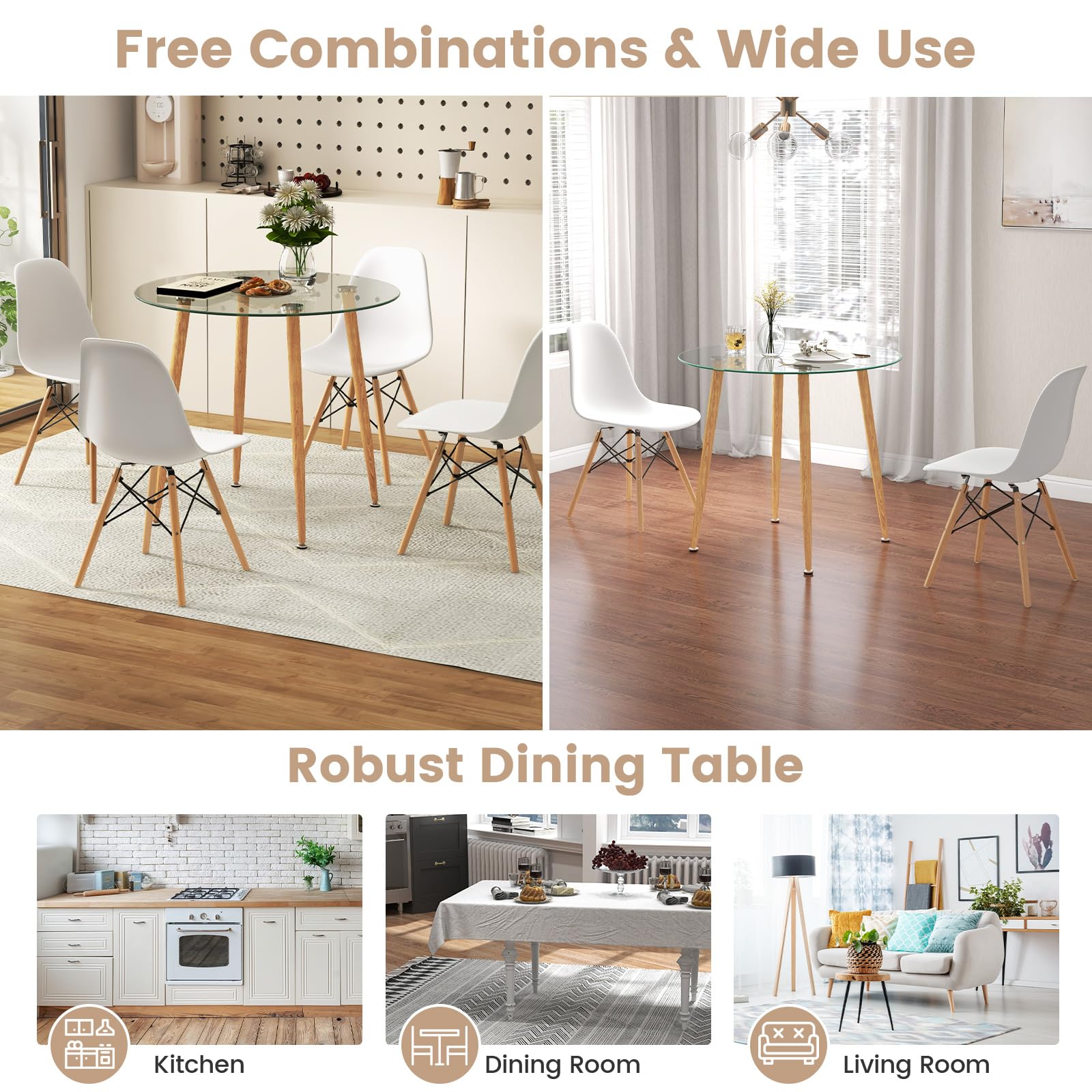 Tangkula 5-Piece Round Dining Table Set for 4 with Tempered Glass Top & Solid Wood Legs - Kitchen & Breakfast Nook Furniture Set for Small Spaces - Perfect for Apartments, Condos and Cozy Homes