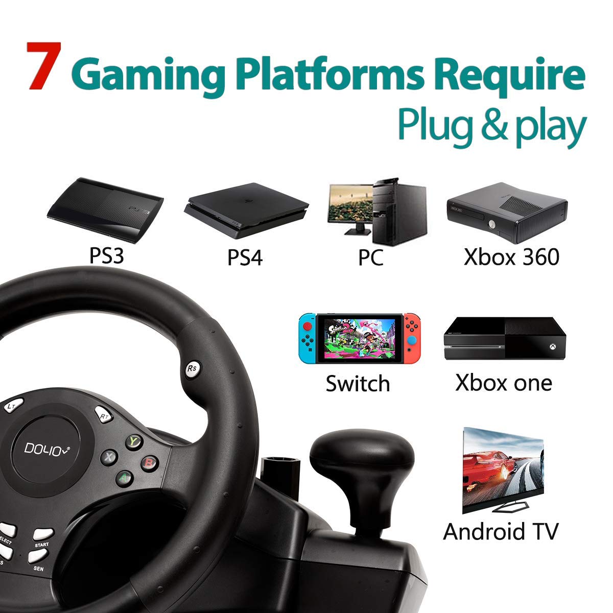 DOYO 270° Racing Wheel & Pedals for PC, Xbox, PS4, Switch - Force Feedback Steering Wheel with Responsive Gears - Perfect for Gran Turismo, Forza, F1 Racing Games - Home Racing Simulator Setup for Gamers