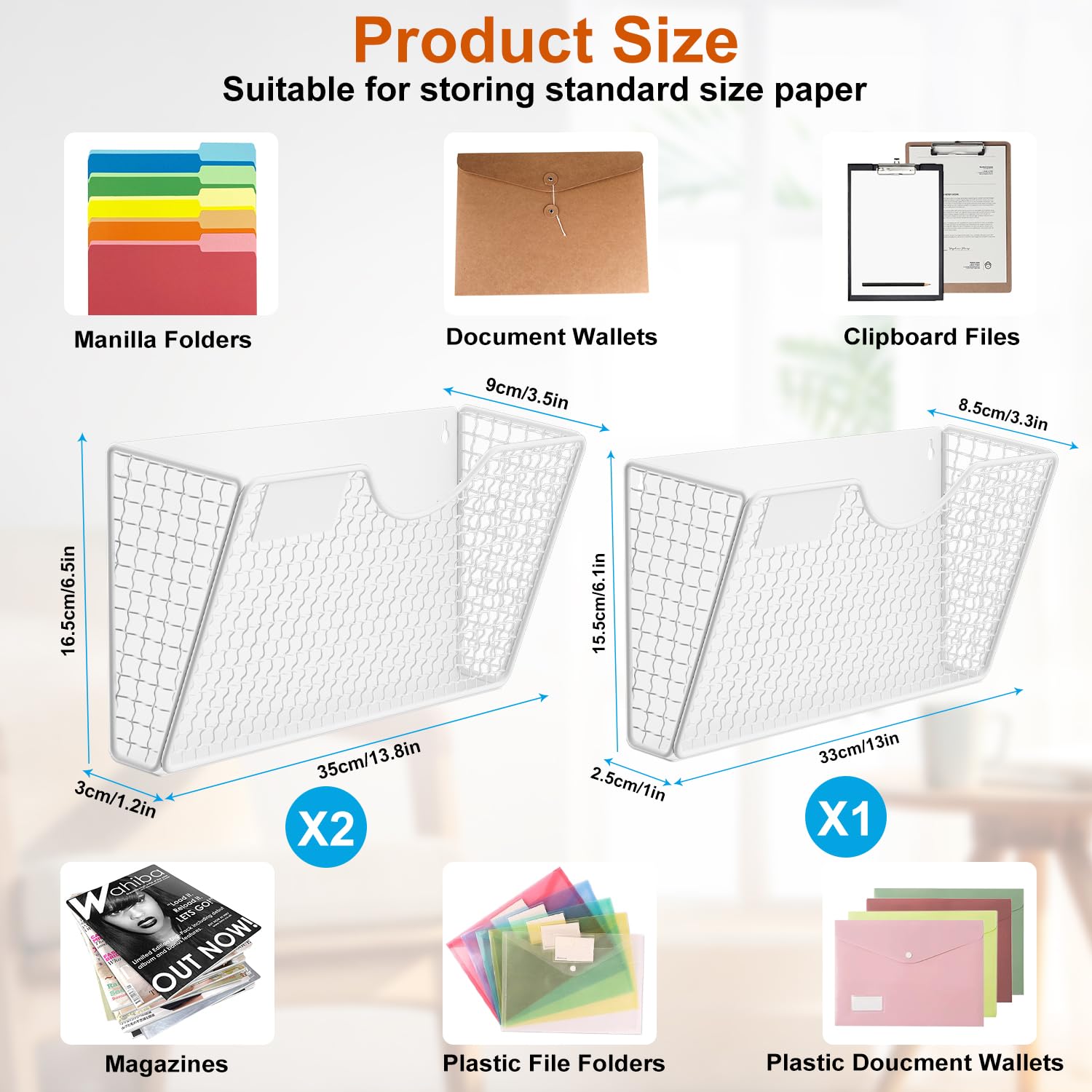 MFTEK Magnetic File Holder - 3-Pocket Wall Organizer for Paper, Mail & Magazines - No Drilling Hanging Storage Rack for Fridge, Cabinet, Office & Classroom (White) - Perfect for Home, Office & School Organization