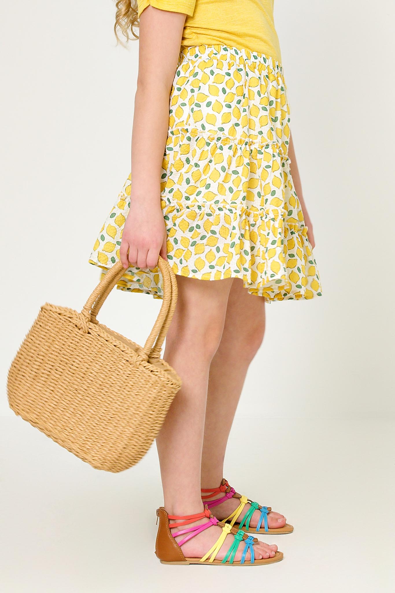 Ruffle Detail Lemon Print Tiered Skirt - Summer Floral Midi Skirt for Women | Perfect for Beach Vacations, Picnics & Boho Outfits