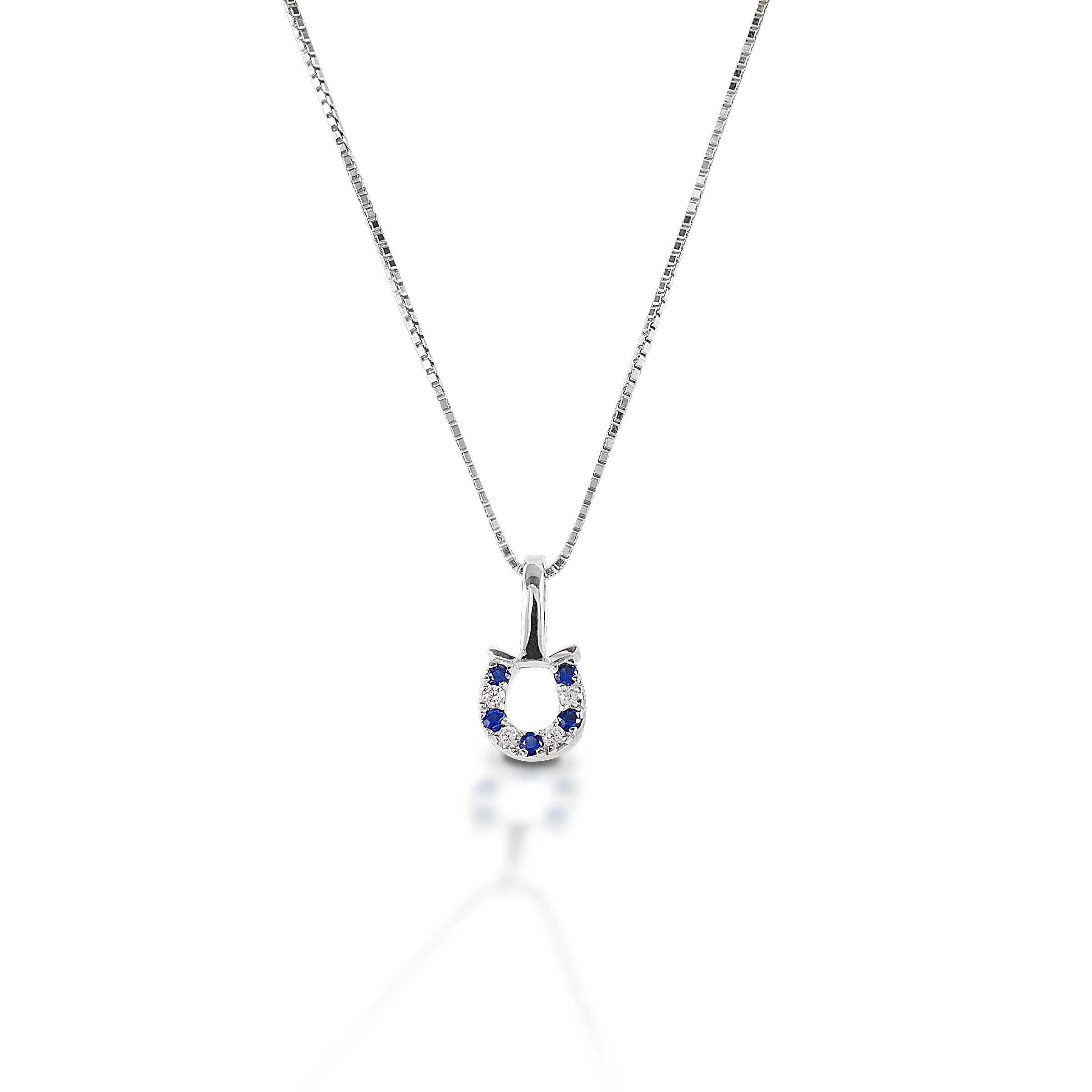 Blue Clear Horseshoe Necklace - Sterling Silver Western Necklace with Cubic Zirconia for Women | Cowgirl Jewelry | Perfect for Rodeo, Country Music Festivals & Western Style Outfits