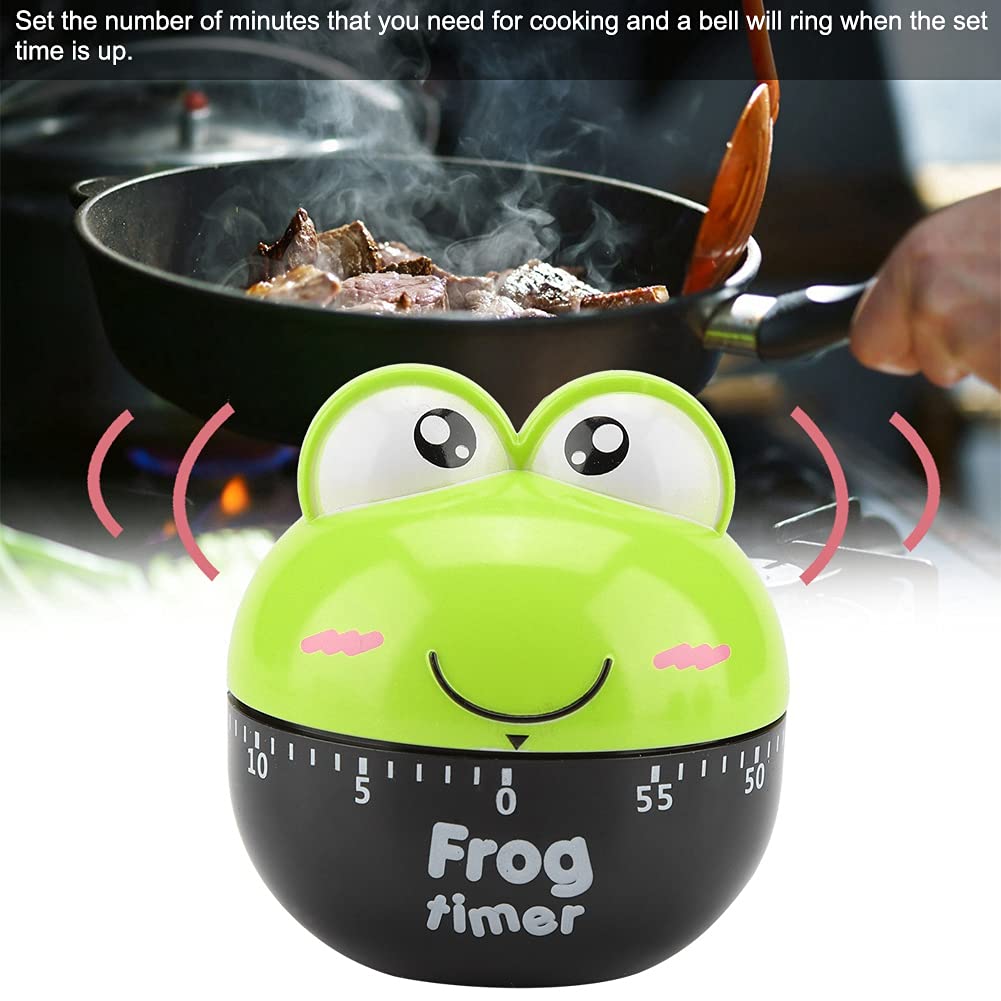 Raguso Mechanical Kitchen Timer - 55-Minute Frog-Shaped Cute Cartoon Baking Timer (Green) | Perfect for Cooking, Baking, Classroom & Kids Activities