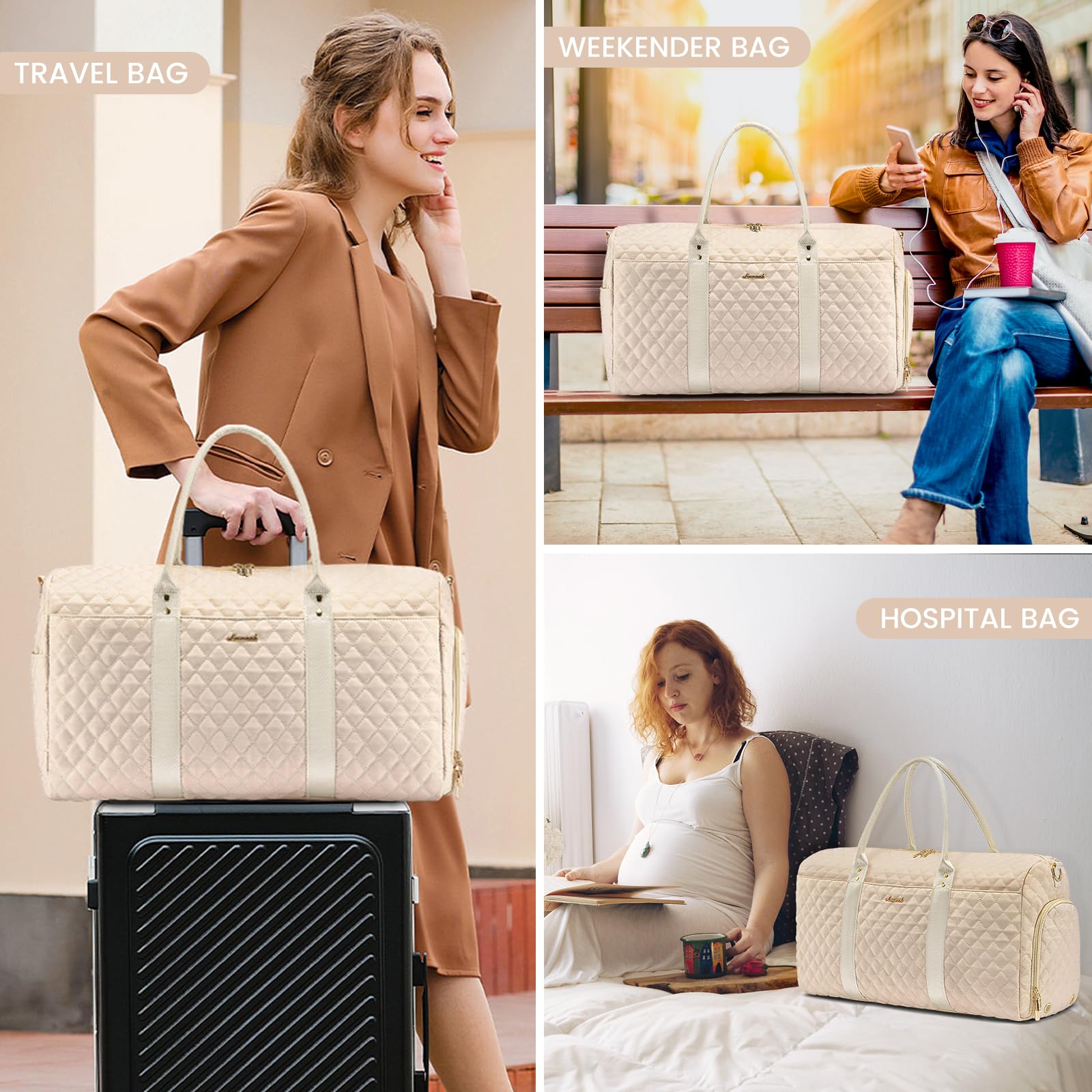 LOVEVOOK Travel Duffle Bag for Women - Carry On Overnight Weekender Bag with Shoe Compartment & Toiletry Wet Pocket - Perfect for Gym, Hospital Labor Delivery & Weekend Getaways