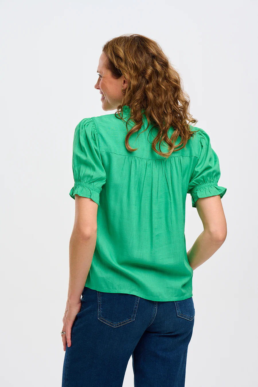Angelique Top with Green Rainbow Parrots Embroidery - Women's Floral Embroidered Blouse for Summer, Beach & Boho Style Outfits