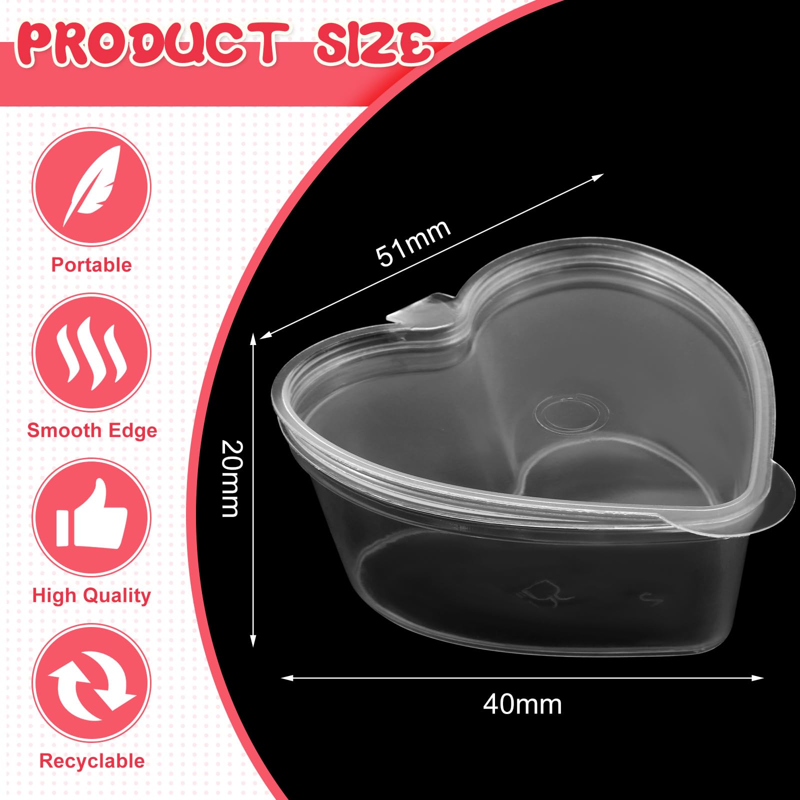 Layhit 100-Pack Clear Plastic Heart-Shaped Storage Containers with Lids - 0.7 oz Mini Heart Boxes for Food, DIY Crafts, Liquid Storage, Foam Balls & Soft Clay - Perfect for Valentine's Day, Party Favors & Small Item Organization