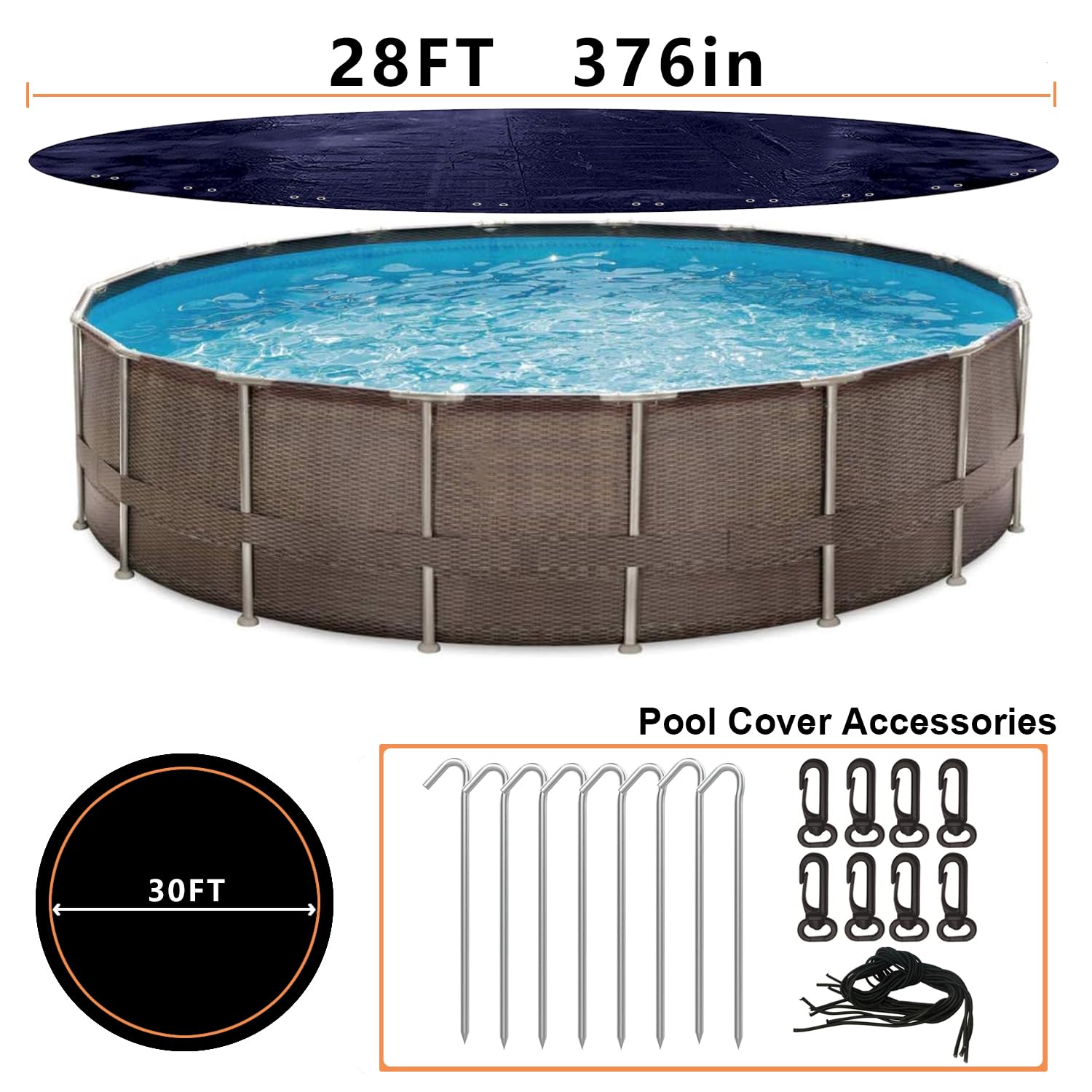 28ft Round Solar Pool Cover for Above Ground Pools - Heavy Duty Winter & Summer Protection with Winch & Cable - Waterproof, Dustproof, UV Resistant - Ideal for Swimming Pool Maintenance & Seasonal Protection