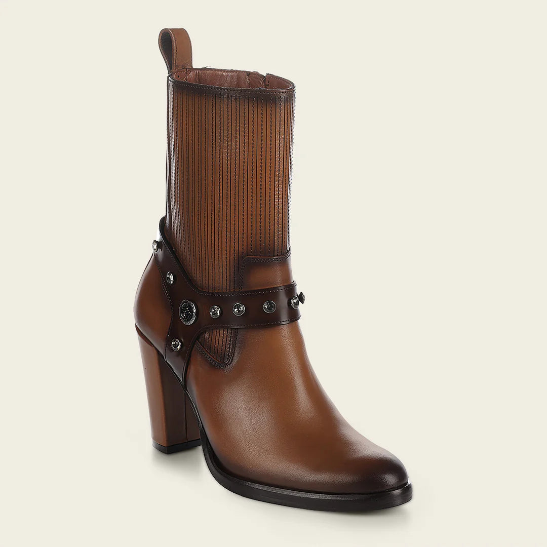 Franco Cuadra Women's Western Cowgirl Ankle Boots - Tobacco Brown Leather Boots for Country Dancing, Rodeo & Cowgirl Fashion