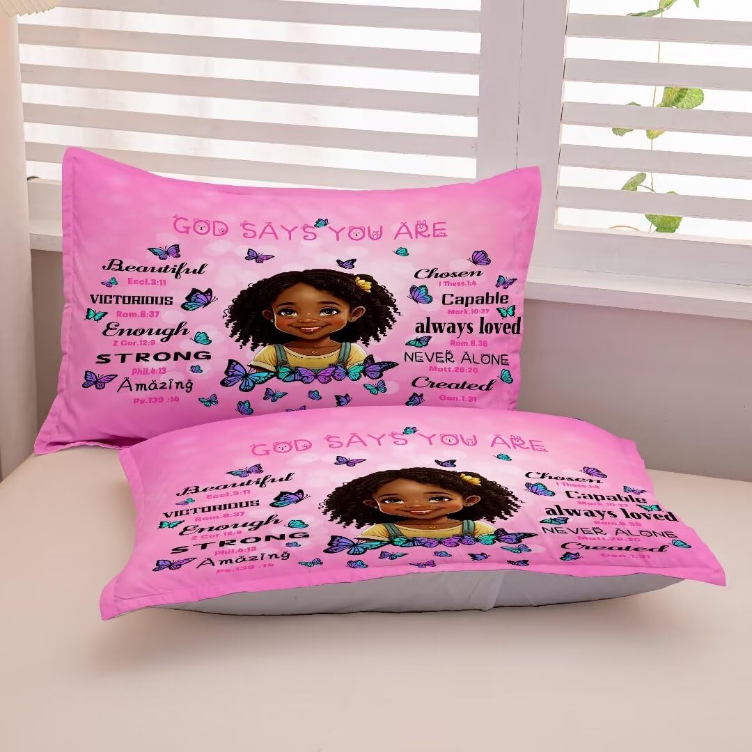 Black Girl Comforter Set Twin for Kids & Teens - God Says You Are Fearfully Made Bedding - Afro Melanin Bedroom Decor - Perfect for Girls' Rooms, Dorm Decor & Birthday Gifts
