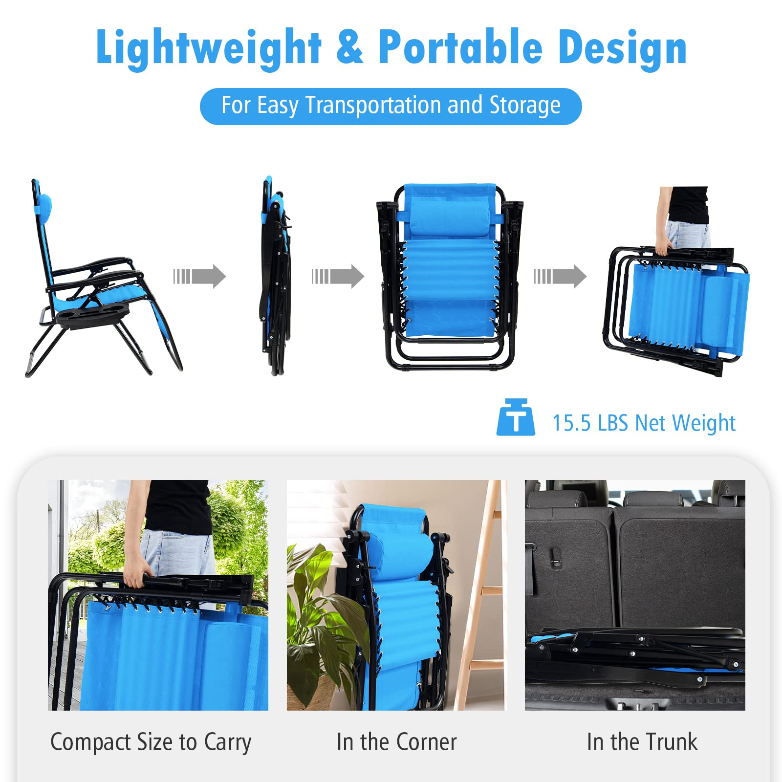 Tangkula Zero Gravity Chair - Adjustable Folding Outdoor Lounge Chair with Cup Holder & Wide Armrests, Supports 350 lbs - Perfect for Patio, Garden, Poolside, Beach & Backyard Relaxation (Blue)
