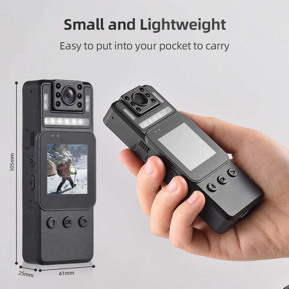 4K Mini Body Camera with Audio & Video Recording - Wearable WiFi Camcorder with 180° Rotatable Lens, Night Vision & Warning Lights - Magnetic Clip for Personal Security, Travel Vlogging & Outdoor Adventures