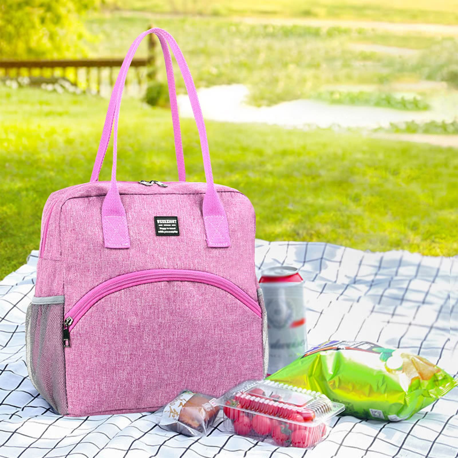 Insulated Lunch Bag for Work & School - Portable Soft Cooler Tote with Waterproof Leakproof Design, Reusable Lunch Box with Side Mesh Pocket - Perfect for Office, School, Picnic, Beach & Travel (Purple)