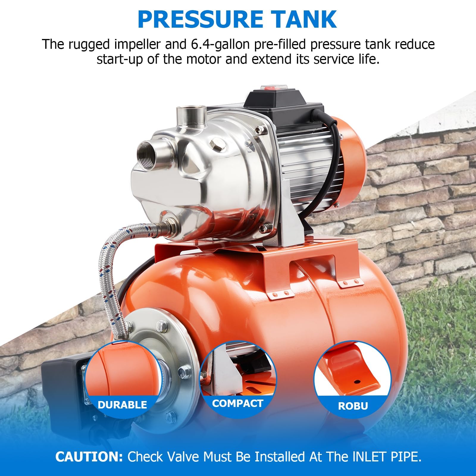 1.6HP Shallow Well Pump with Pressure Tank - 115V Stainless Steel Water Transfer Pump for Home, Garden, Pool & Lawn Irrigation - Automatic Water Booster Jet System | Perfect for Residential Water Supply, Agricultural Irrigation & Outdoor Watering