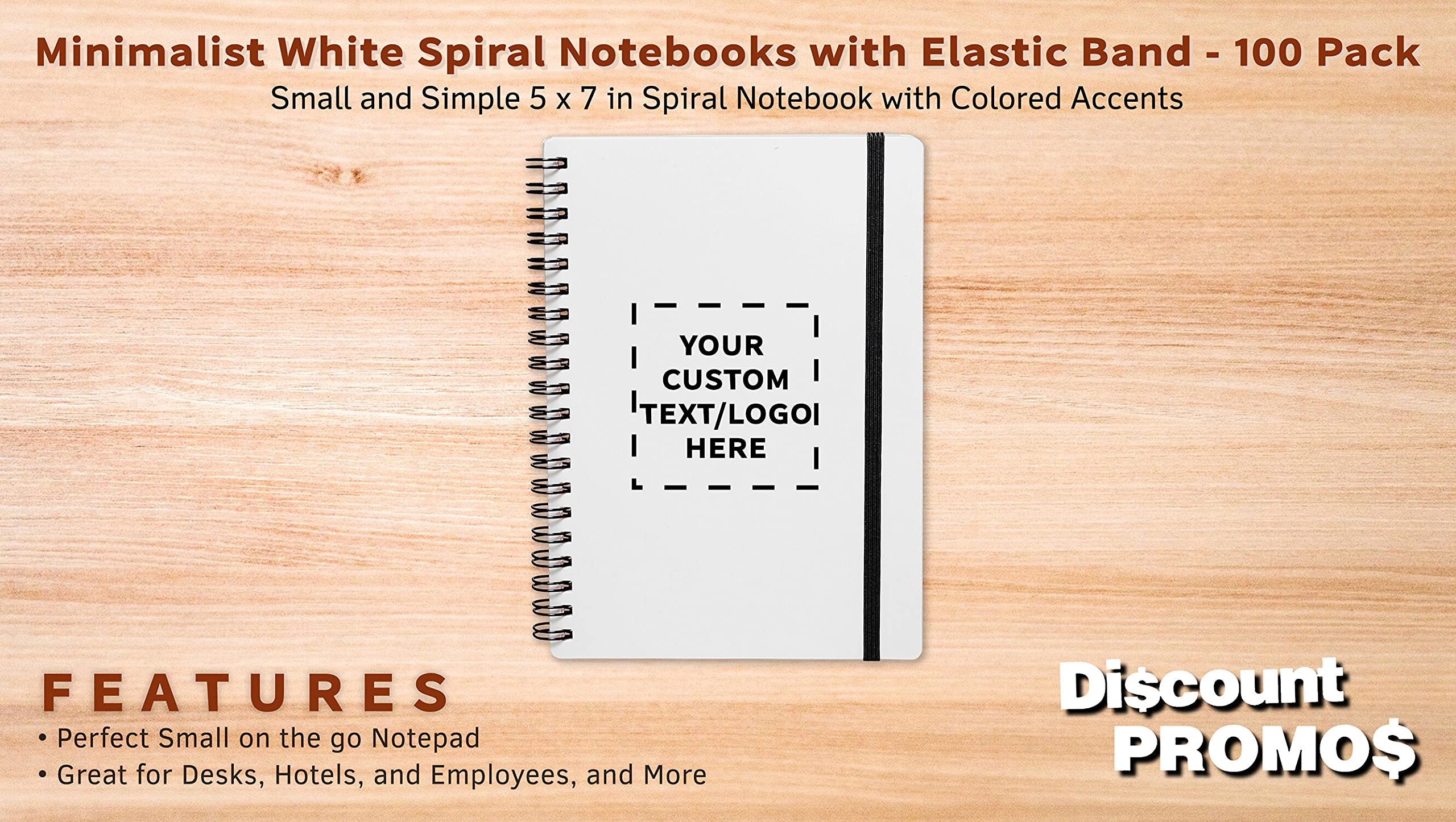 100-Pack White Spiral Notebooks with Elastic Closure | Customizable Cover Text & Logo | 80 Lined Pages | Eco-Friendly Recycled Paper | Perfect for Office, School & Journaling