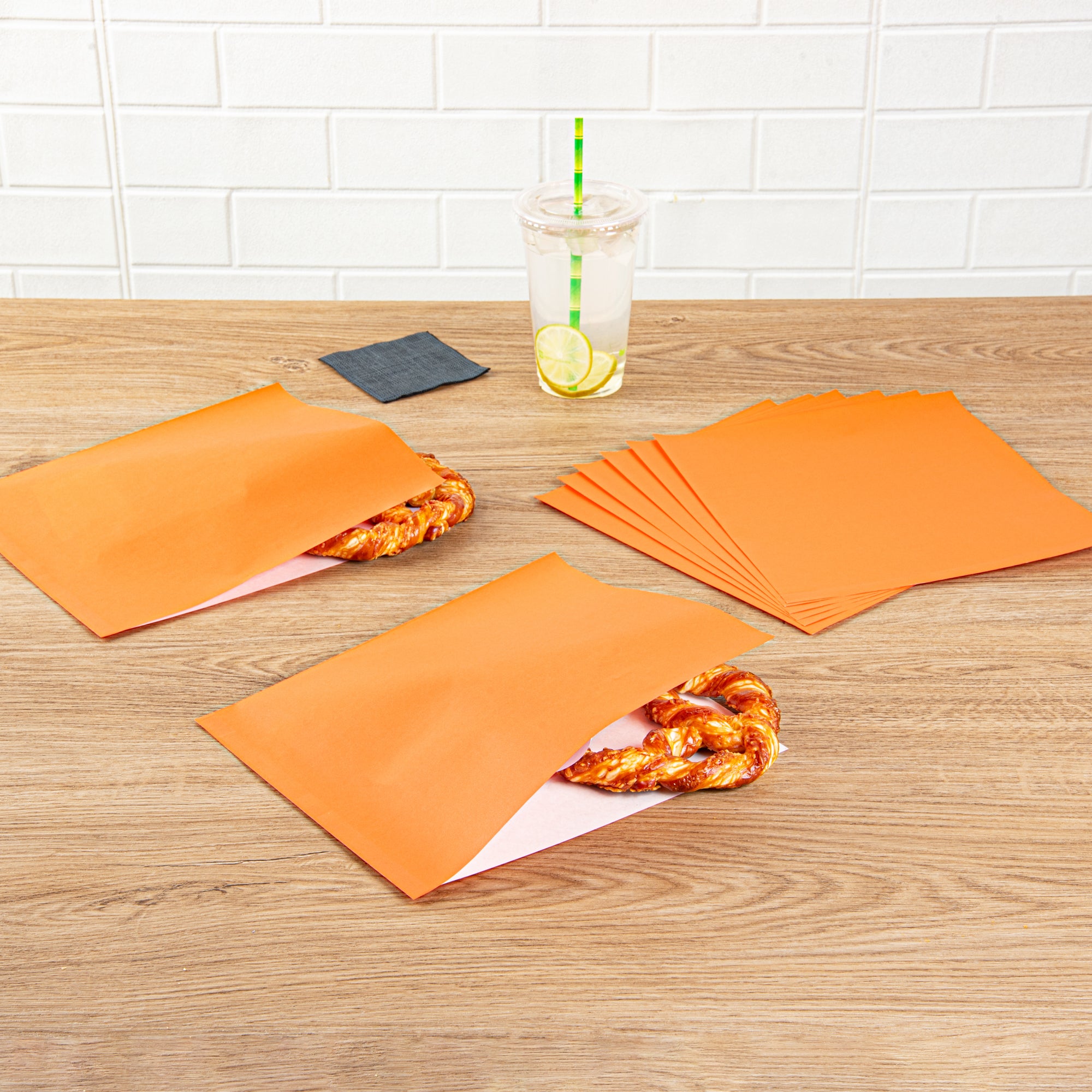 Tangerine Orange Greaseproof Paper Bags - Large Double Open Design (10 x 9 Inches) - Pack of 100 - Perfect for Bakery, Takeout & Food Storage