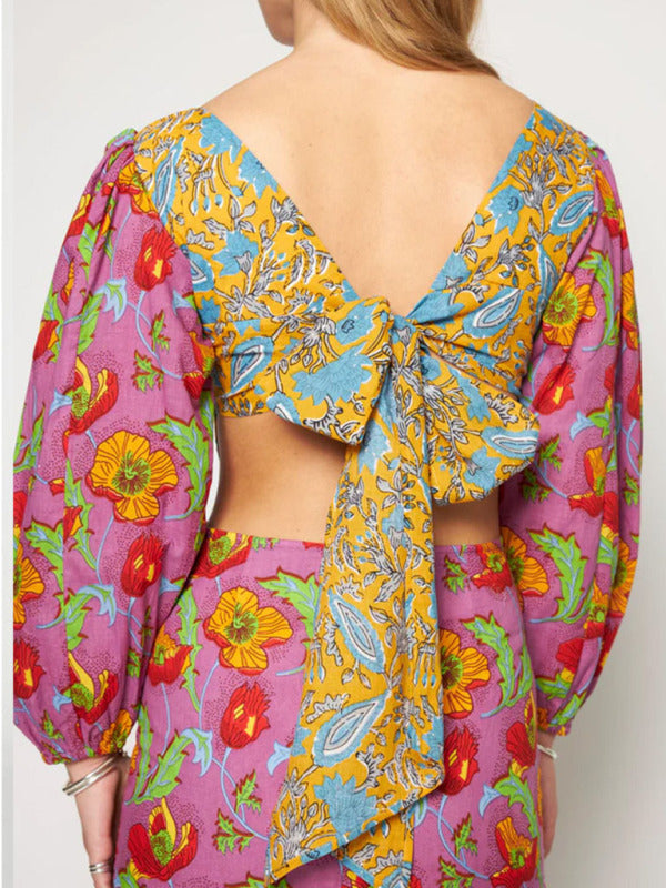 Floral Backless Dress with Lantern Sleeves - Elegant Summer Party Dress for Women, Perfect for Beach Weddings, Date Nights & Vacation Outfits