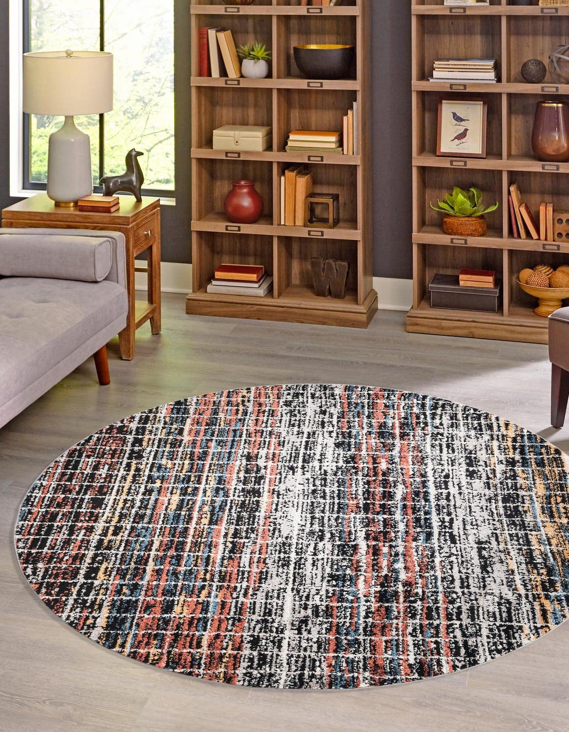 Unique Loom Aramis Collection Area Rug - Oliver (Round 10' x 10', Multi/Black) | Soft & Durable Handmade Rug for Living Room, Bedroom, or Office Decor